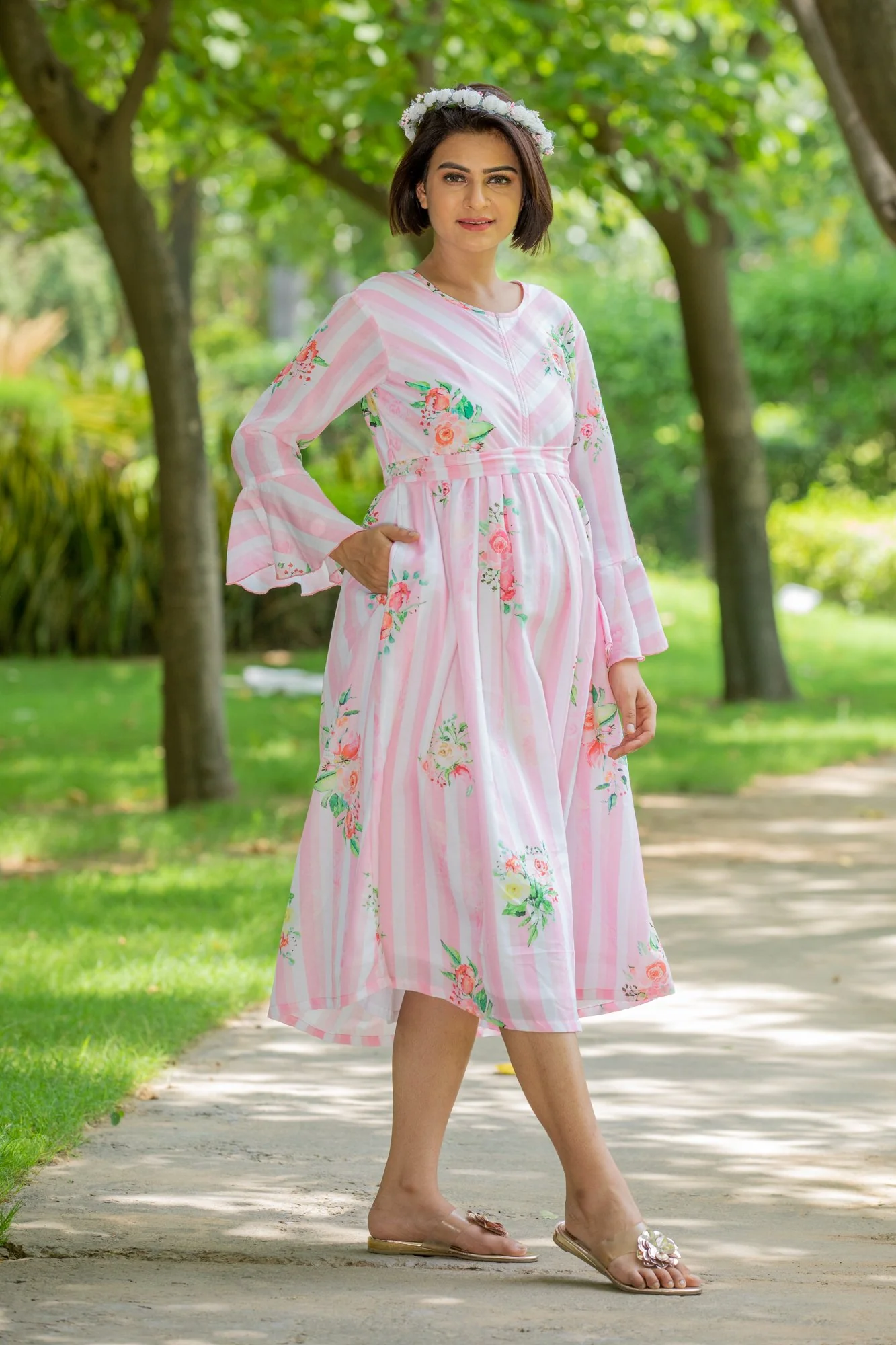 Rouge Striped Floral Maternity & Nursing Dress - Chenance