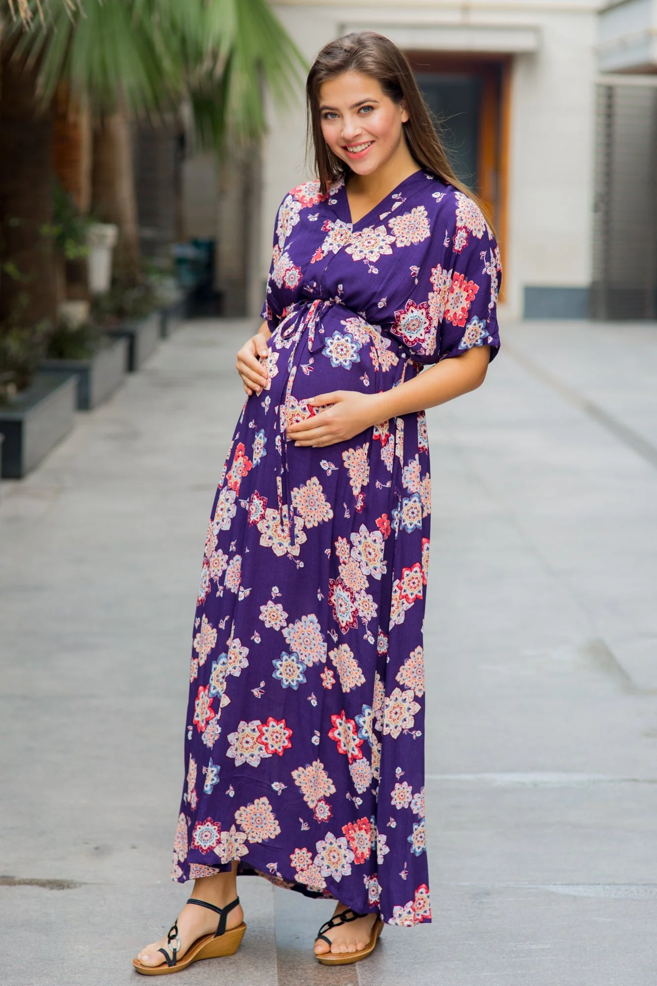 Kimono Violet Maternity & Nursing Dress / Delivery Gown/ Night Dress - Chenance