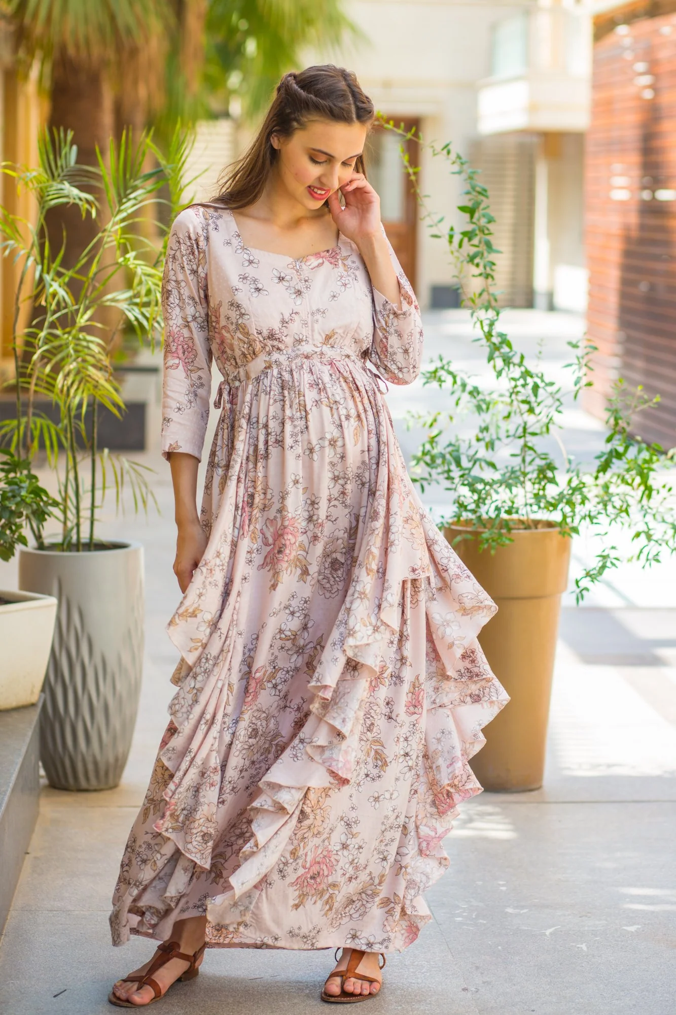 Pristine Peach Maternity & Nursing Flow Dress - Chenance