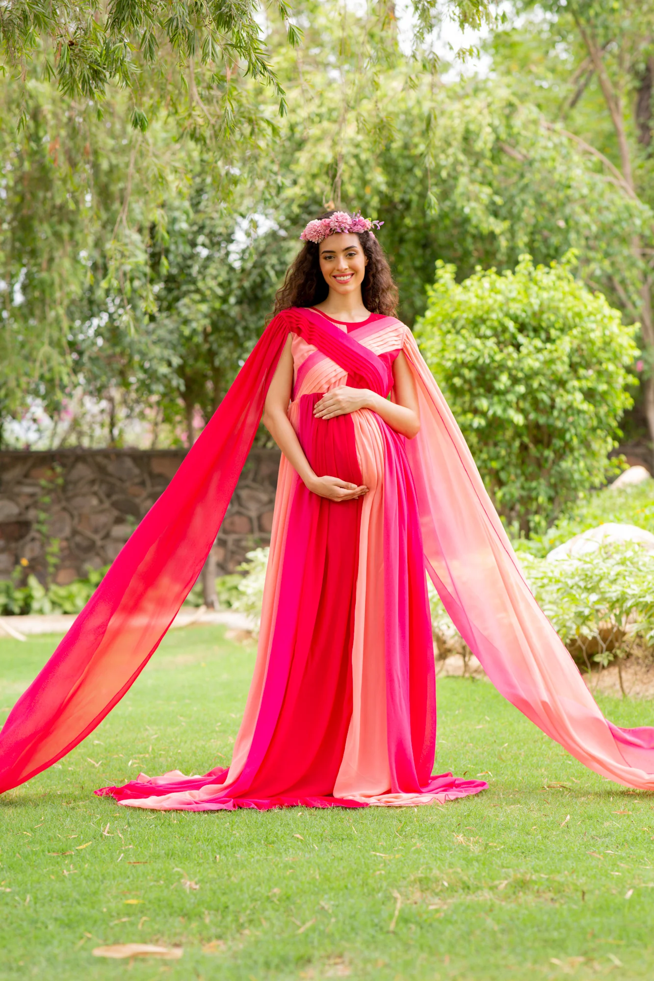 Luxe Raspberry Maternity Trail Photoshoot Gown - Chenance