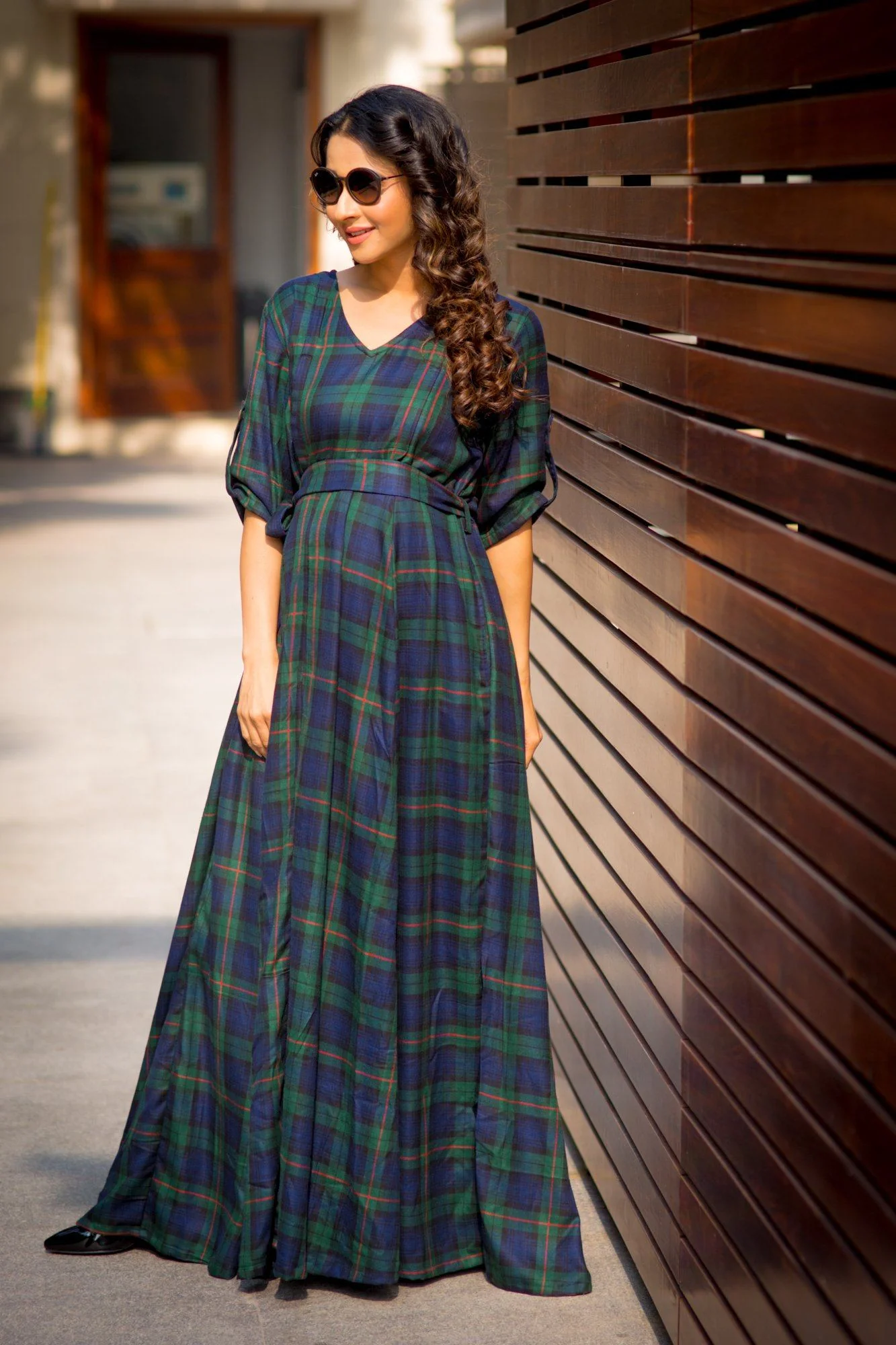 Nautical Deep Green Plaid Maternity & Nursing Maxi Dress - Chenance