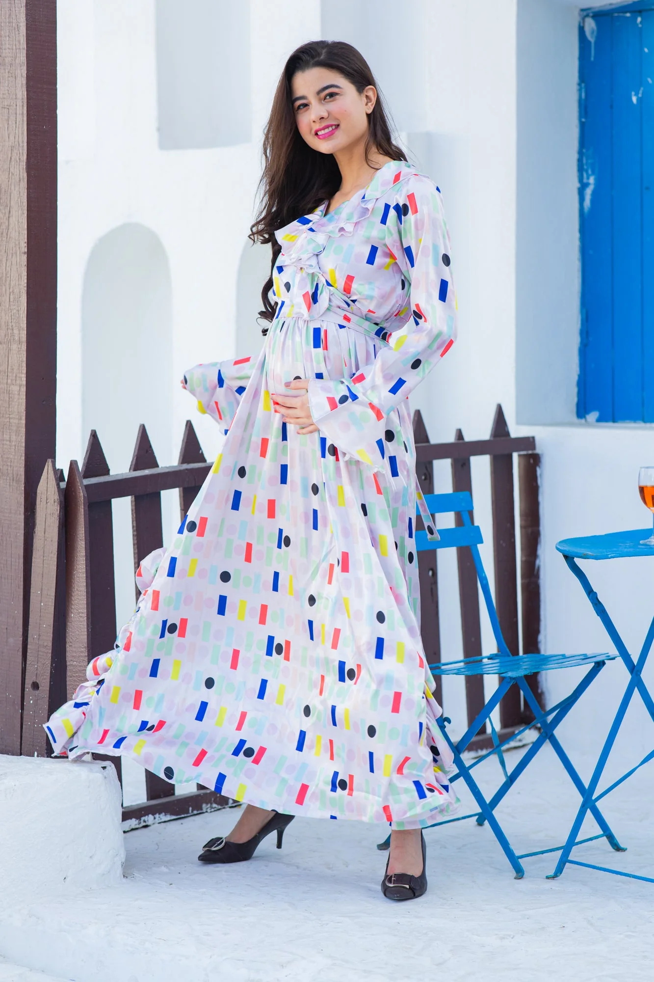 Unique Pristine White Satin Maternity Frill Dress - Chenance