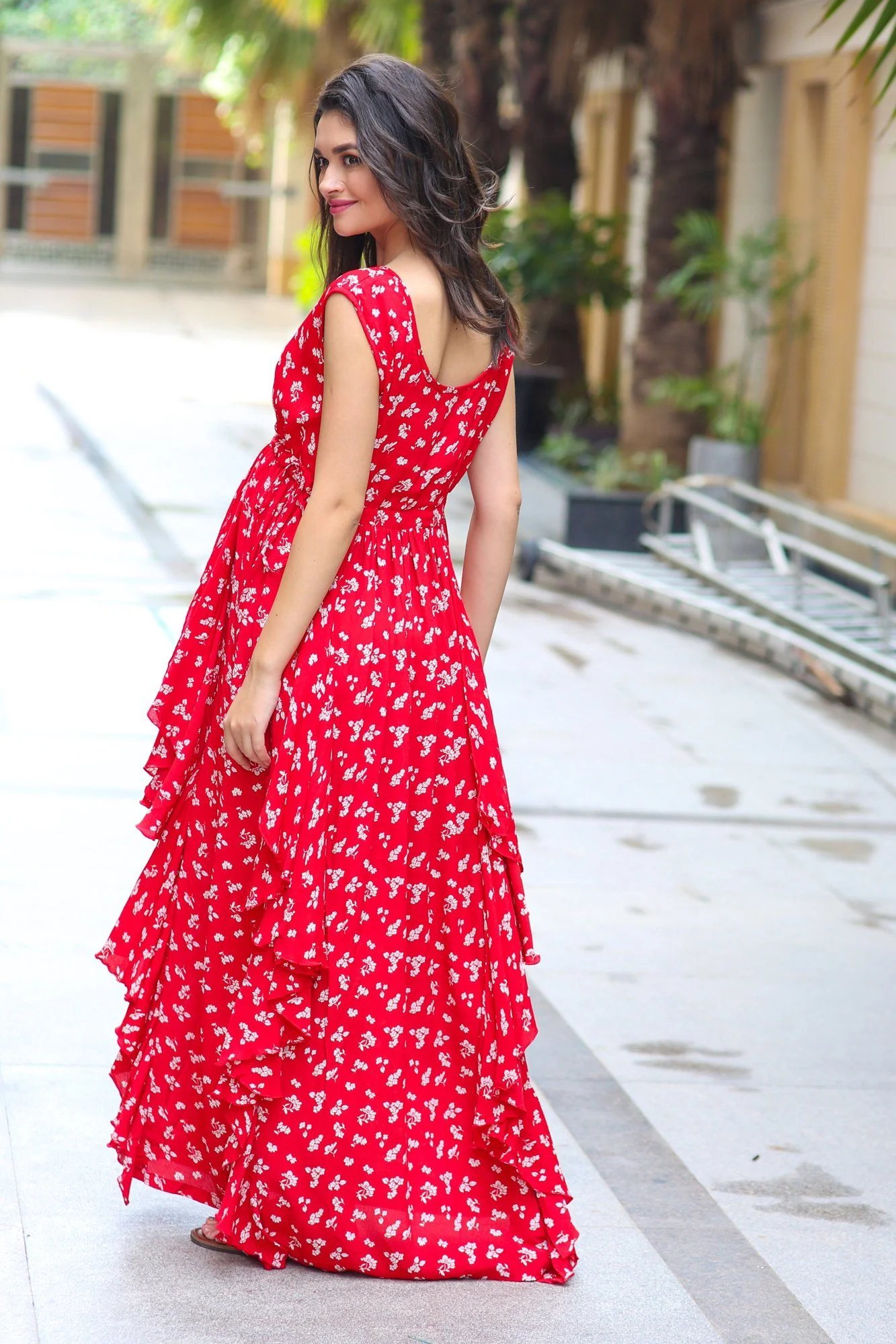 Royal Cherry Luxe Floral Maternity Dress - Chenance