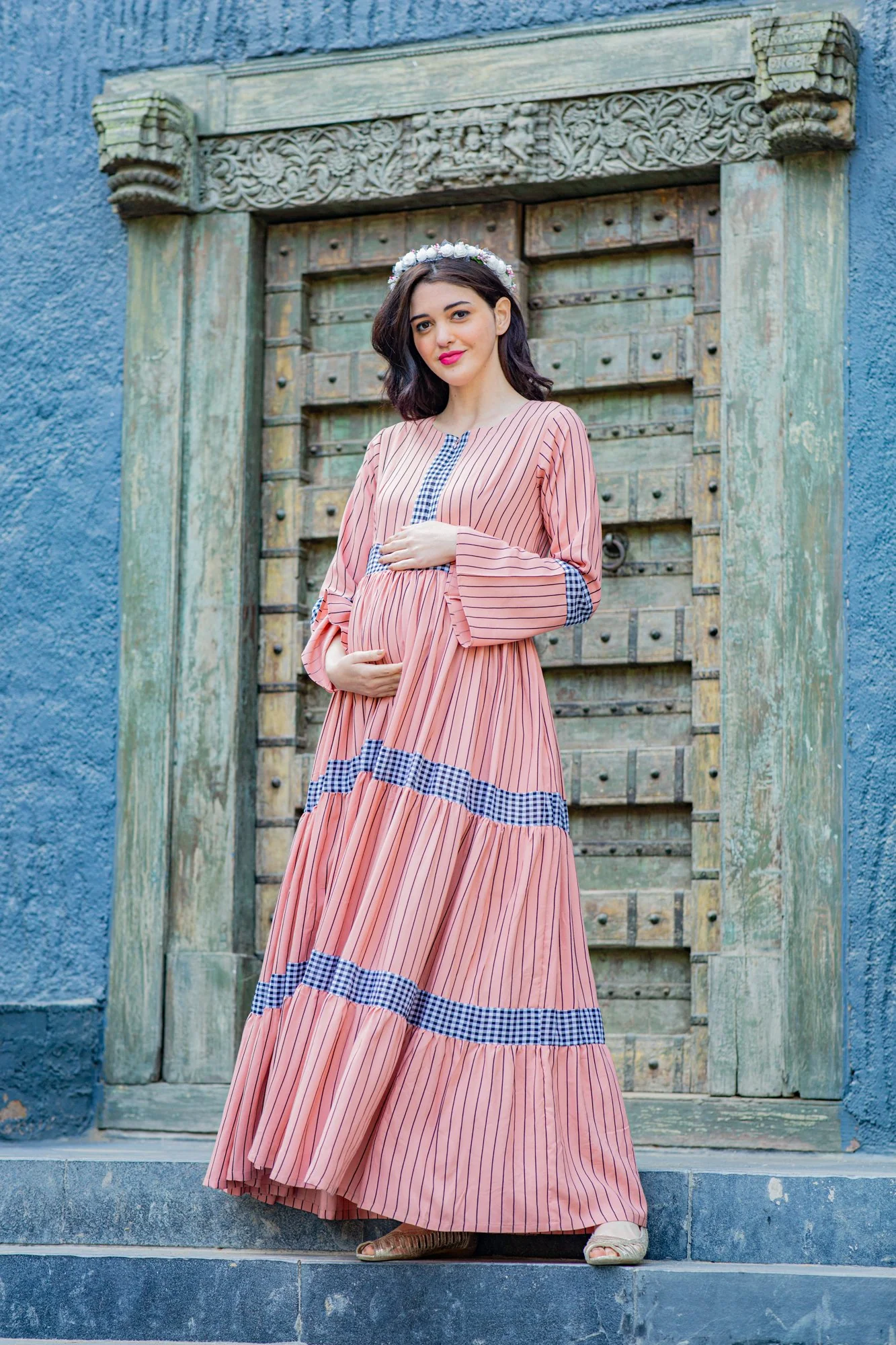 Peachy Striped Maternity & Nursing Dress - Chenance