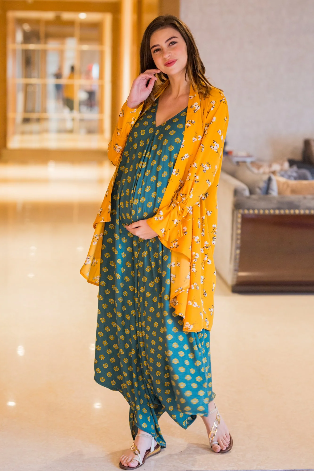 Set of 2 - Emerald Cotton Maternity Jumpsuit with Cover Up - Chenance