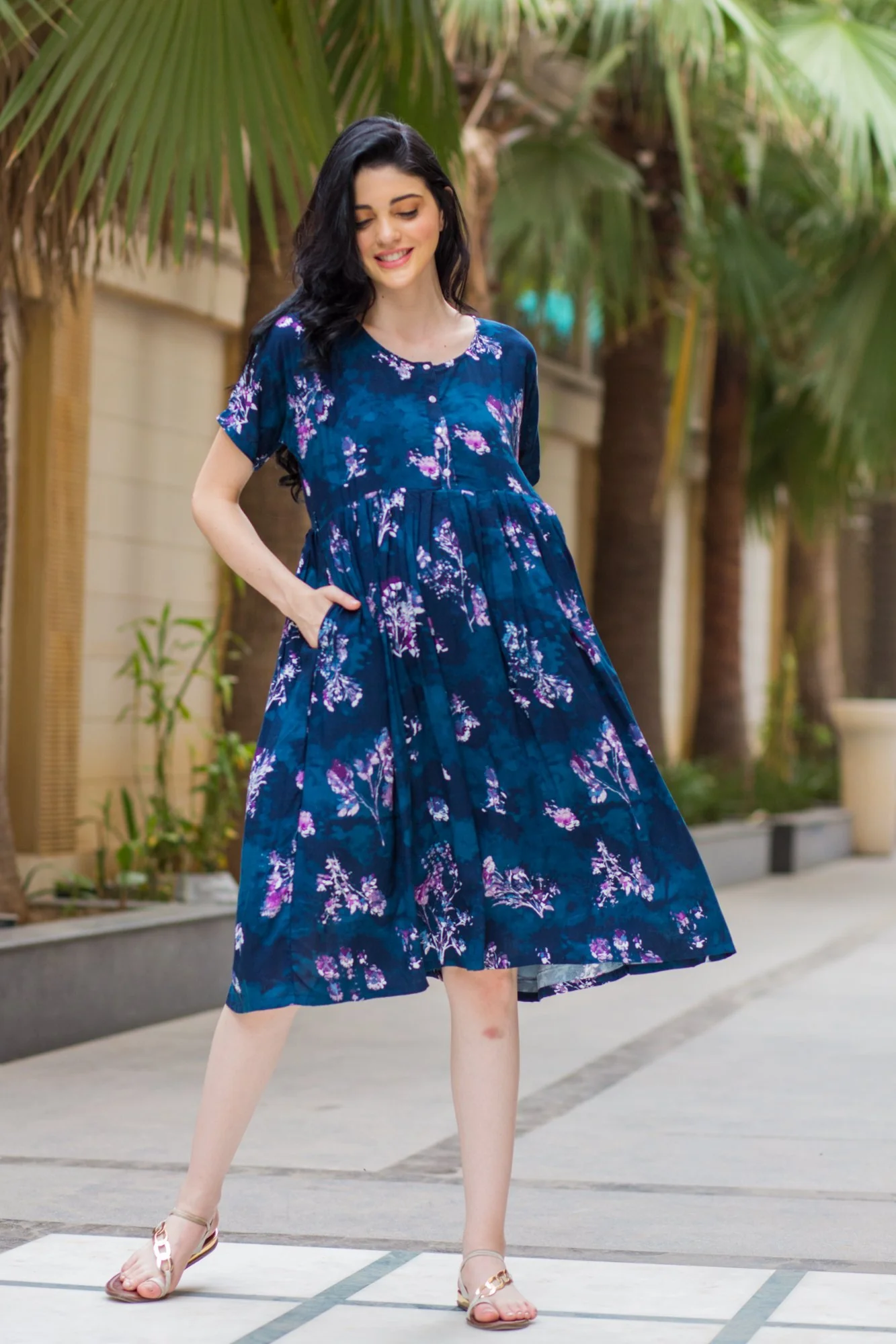 Emerald Washed Cotton Maternity & Nursing Dress - Chenance