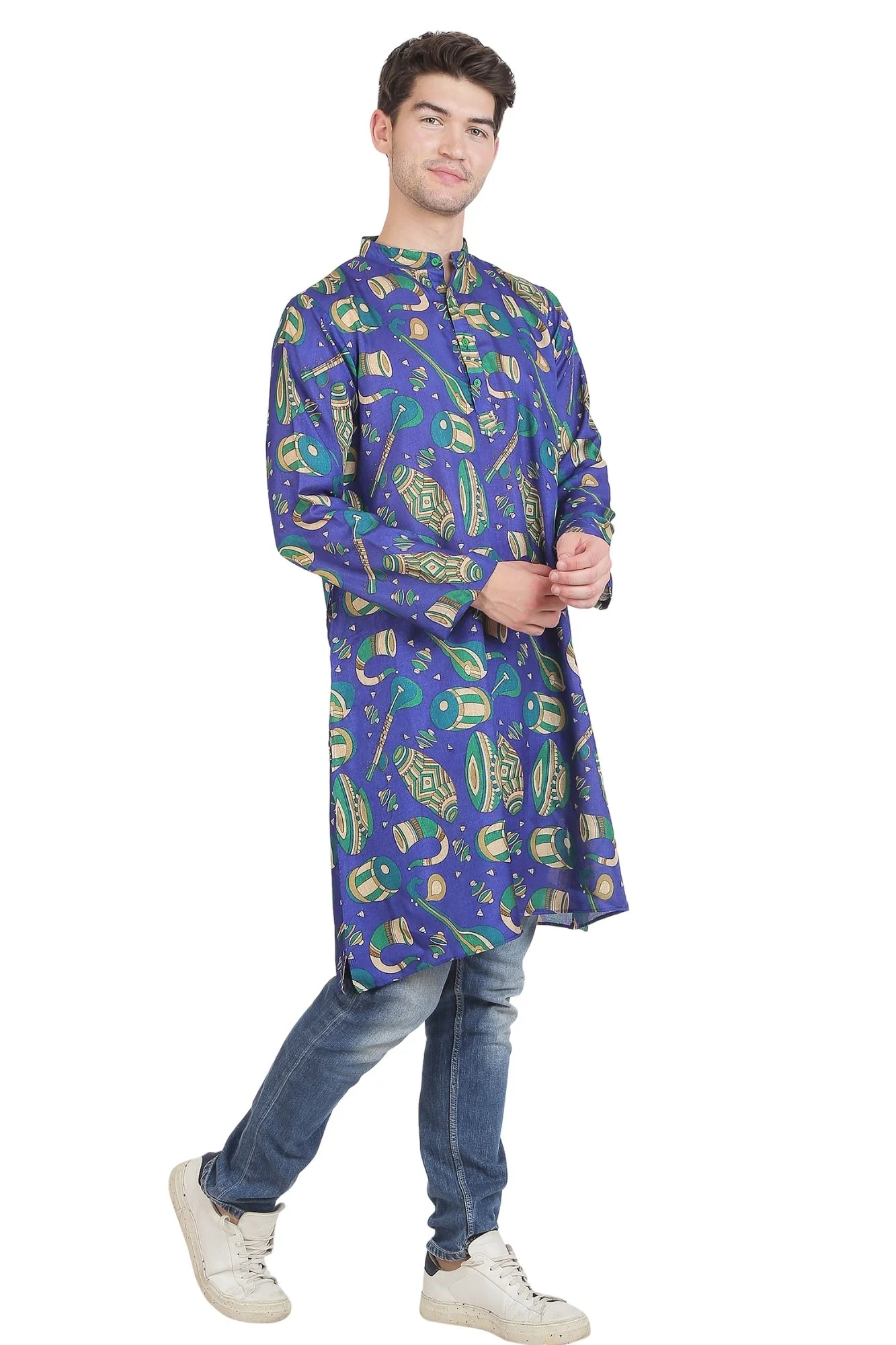 Men Musical Blue Silk Kurta - Chenance