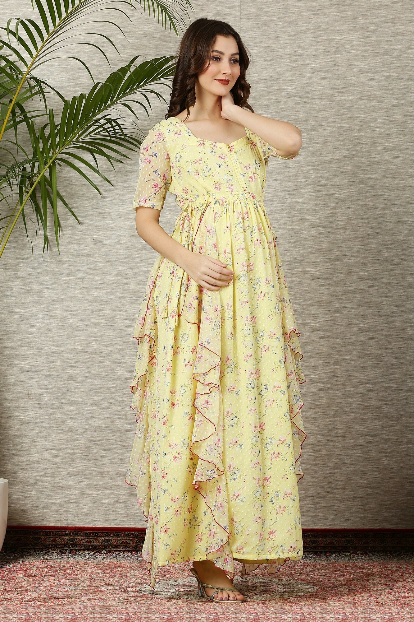 Calm Lemony Floral Maternity Flow Dress - Chenance