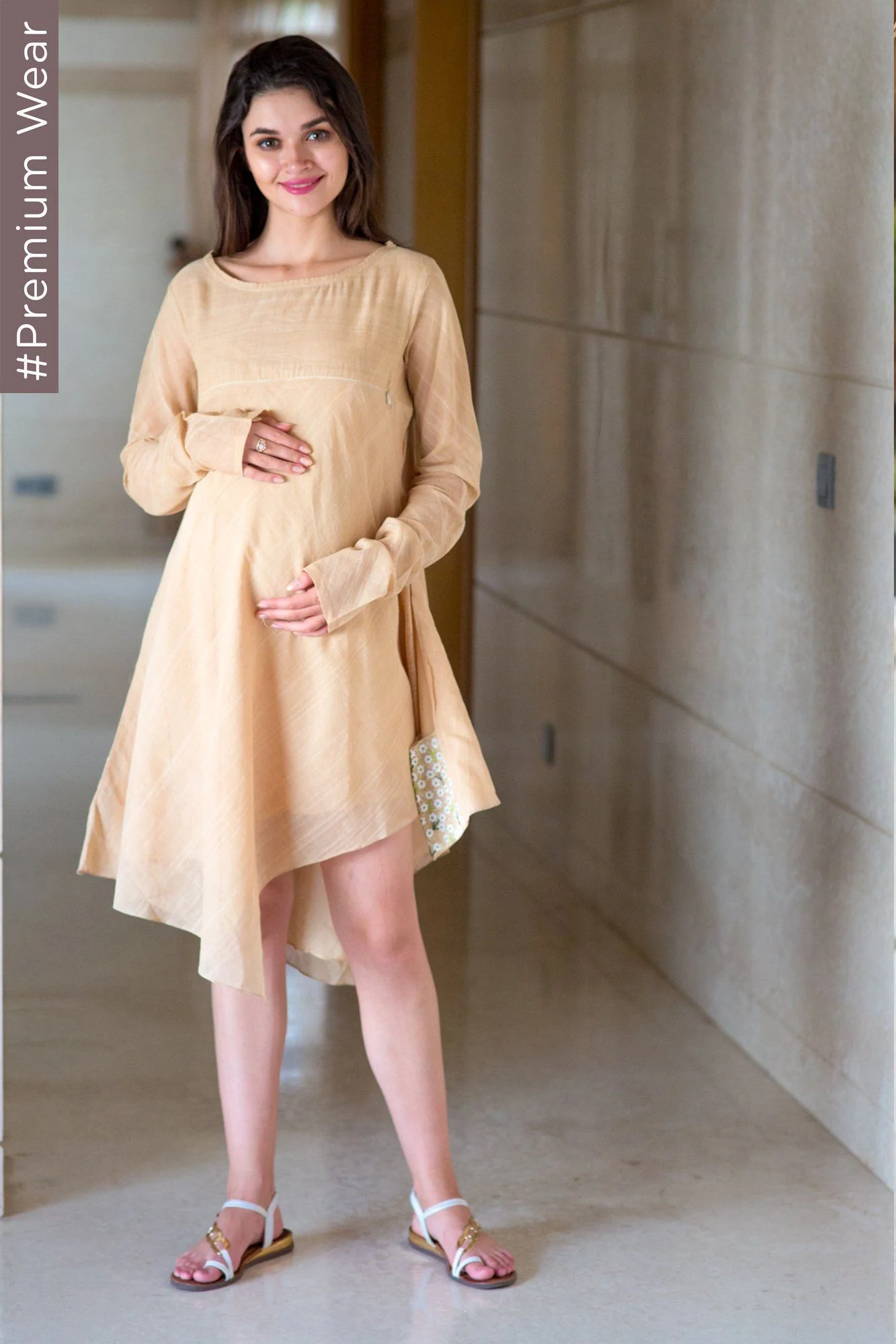 Premium Beige Cotton Maternity & Nursing Tunic - Chenance