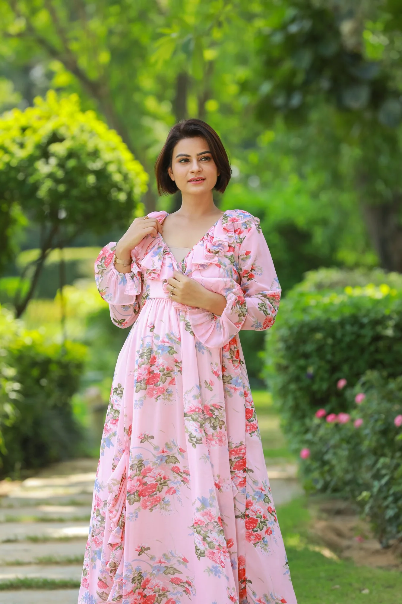 Rose Pink Maternity & Nursing Frill Dress - Chenance