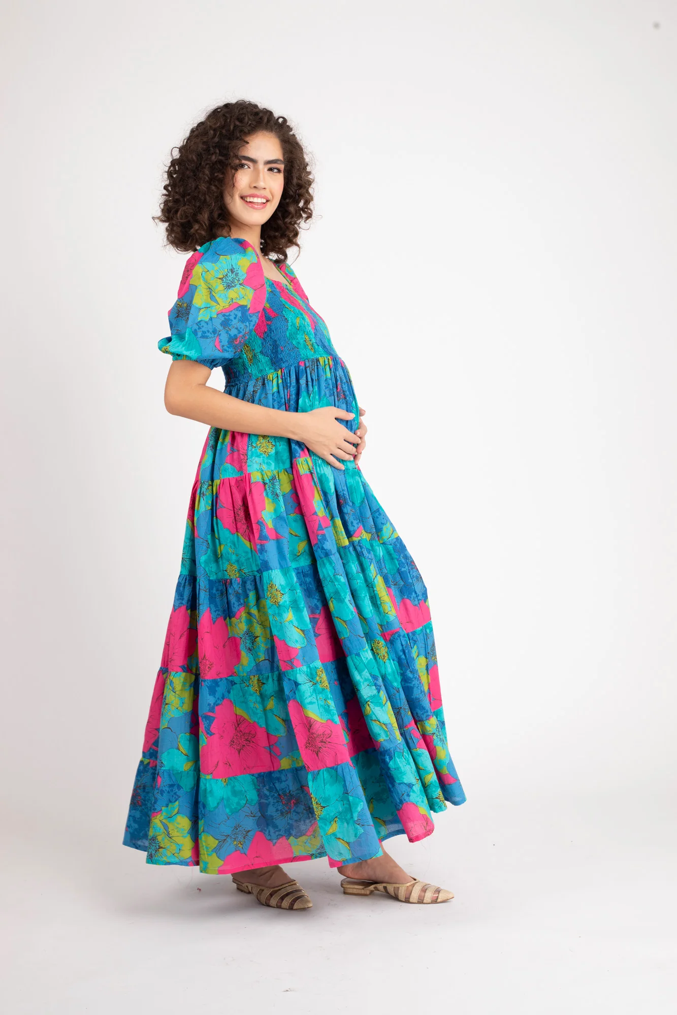 Breezy Sea Blue Maternity Dress (100% Cotton) - Chenance