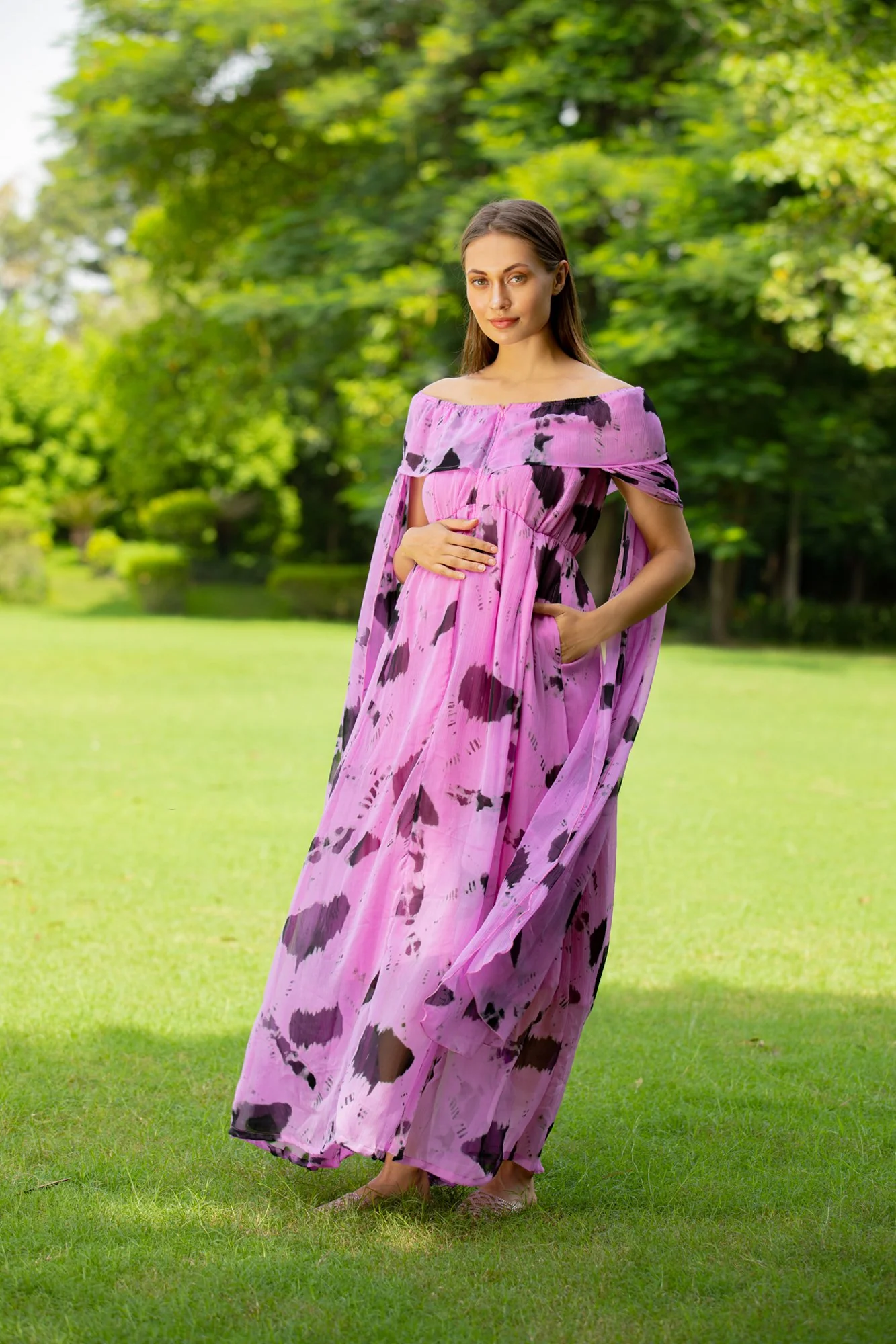 Lavender Flying Sleeves Maternity & Nursing Dress - Chenance