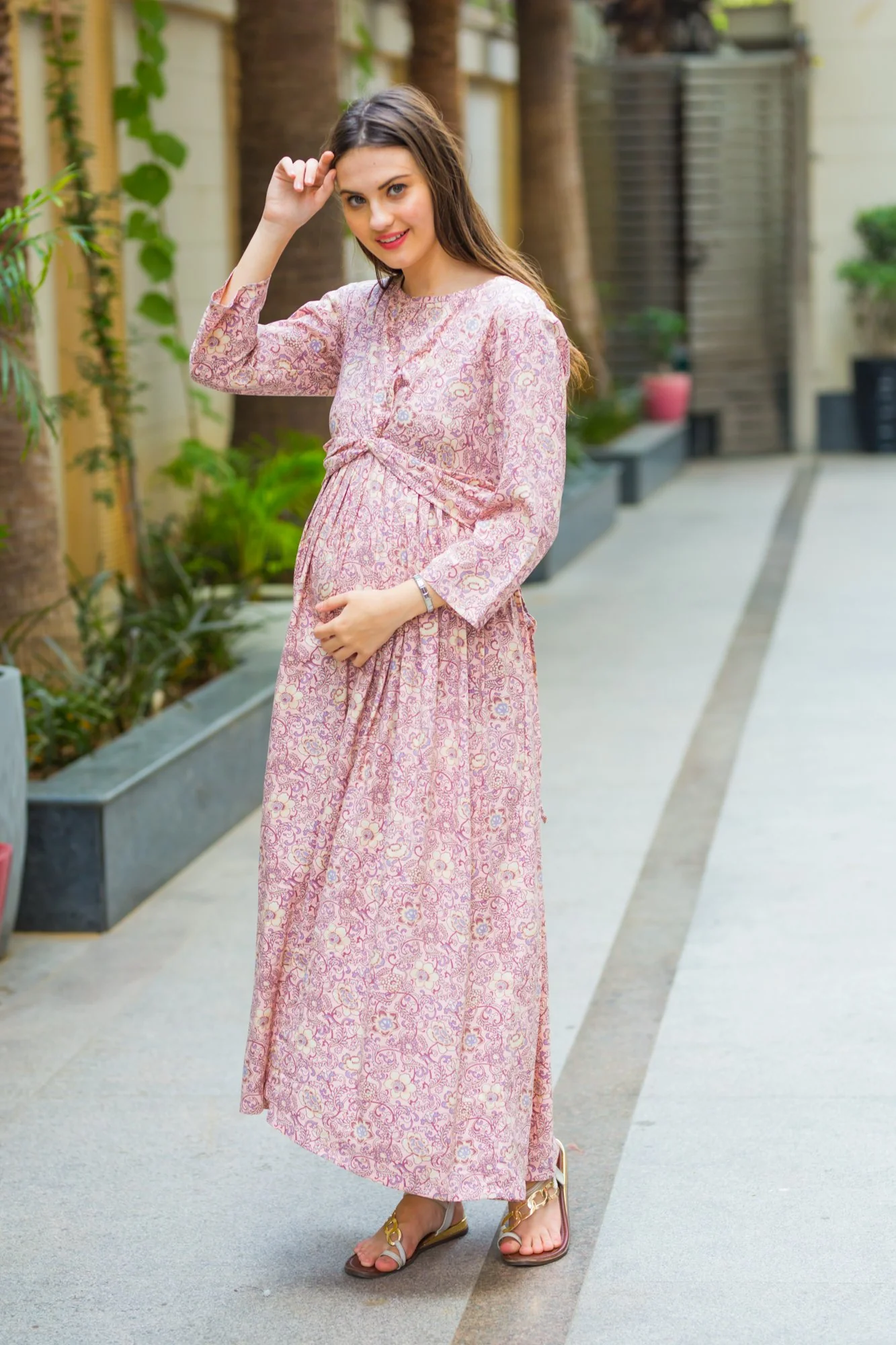 Pristine Pastel Floral Knot Maternity Midi Dress - Chenance