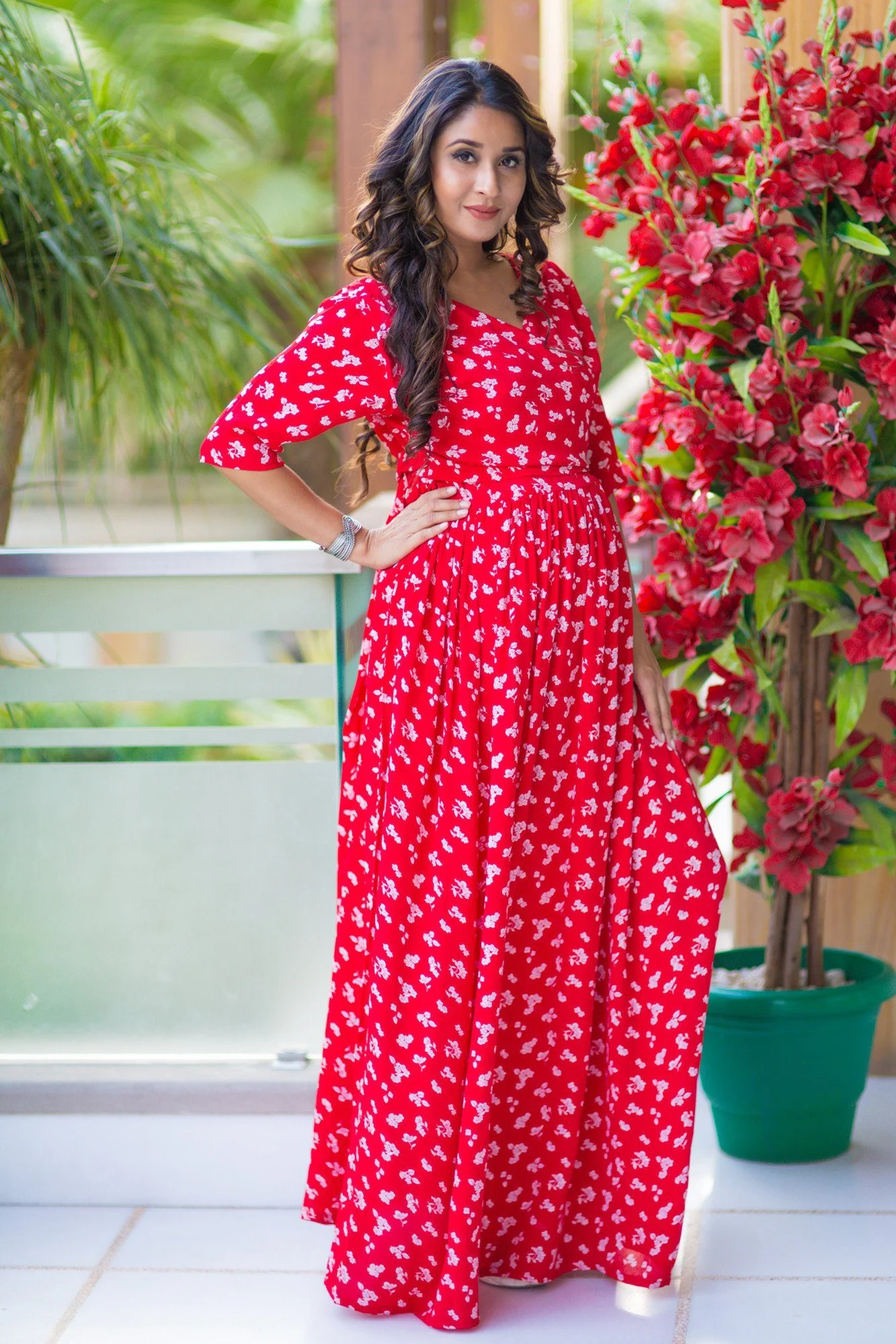 SO - Chic Red Floral Maternity & Nursing Wrap Dress-Pay - Chenance