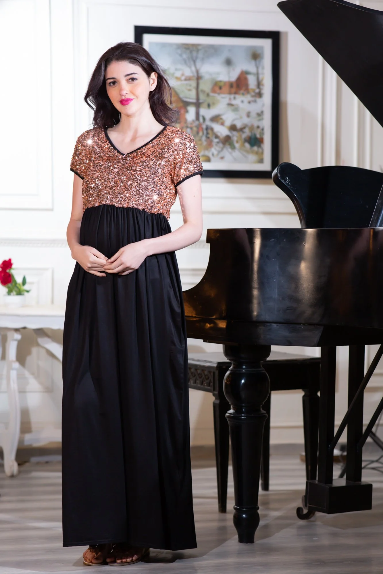 Luxe Gold Sequin Maternity Dress - Chenance