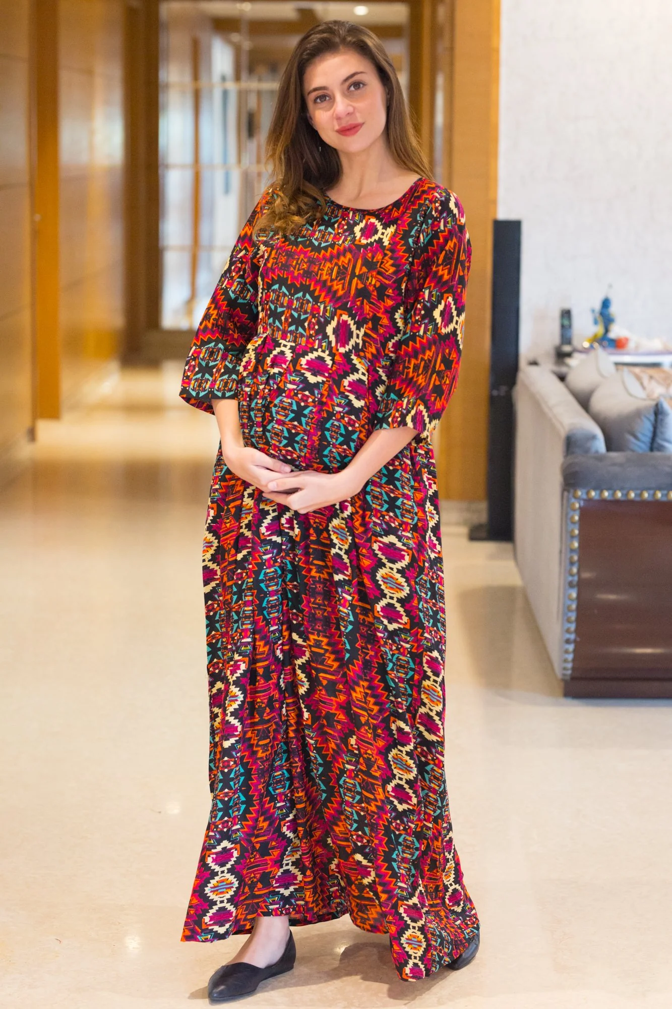 Sunshine Aztec Concealed Zip Maternity & Nursing Maxi - Chenance