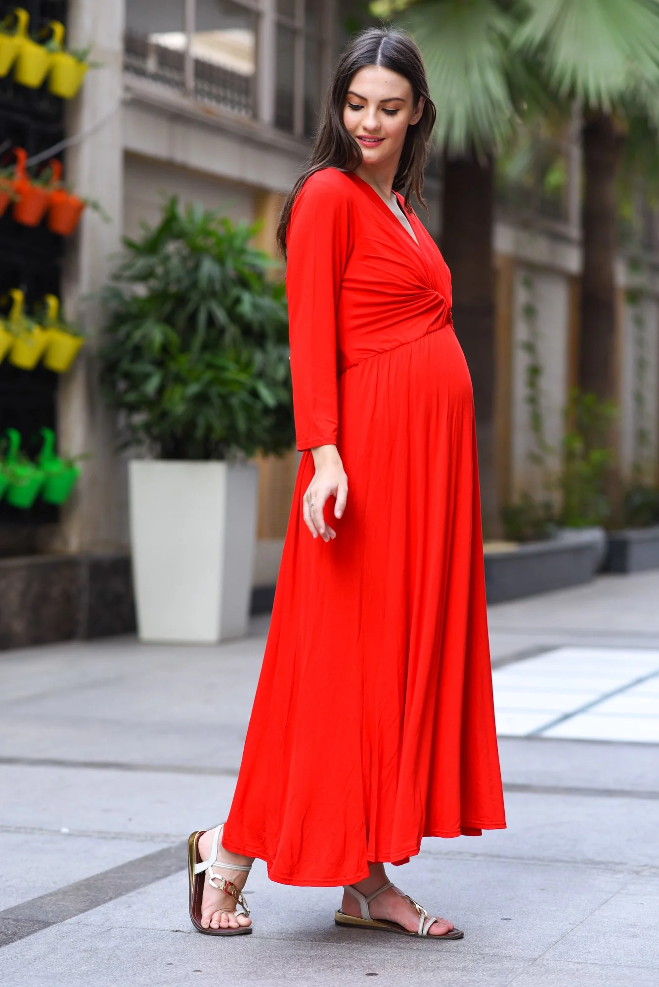 Candy Carnation Front Knot Lycra Maternity Dress - Chenance