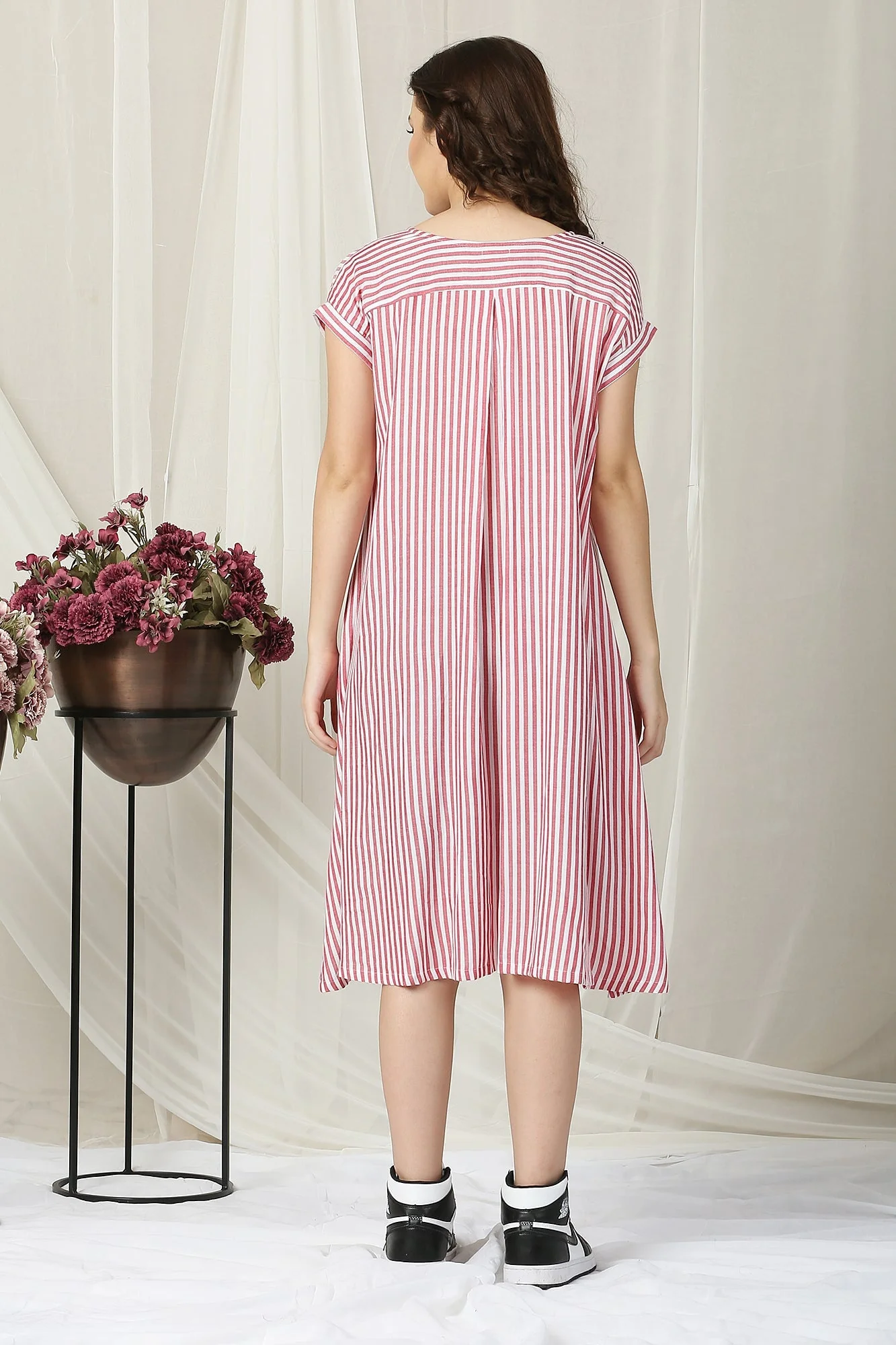 Breezy Red Striped Maternity & Nursing Dress - Chenance