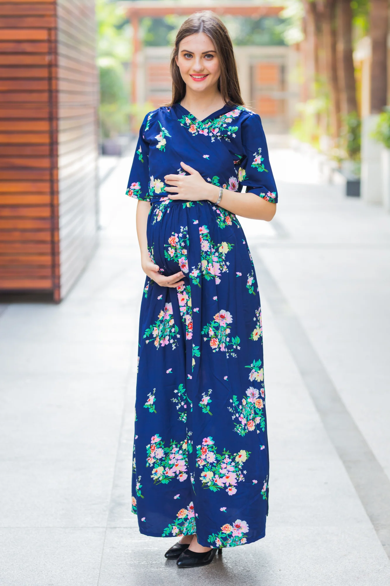 Midnight Blue Maternity & Nursing Wrap Dress - Chenance