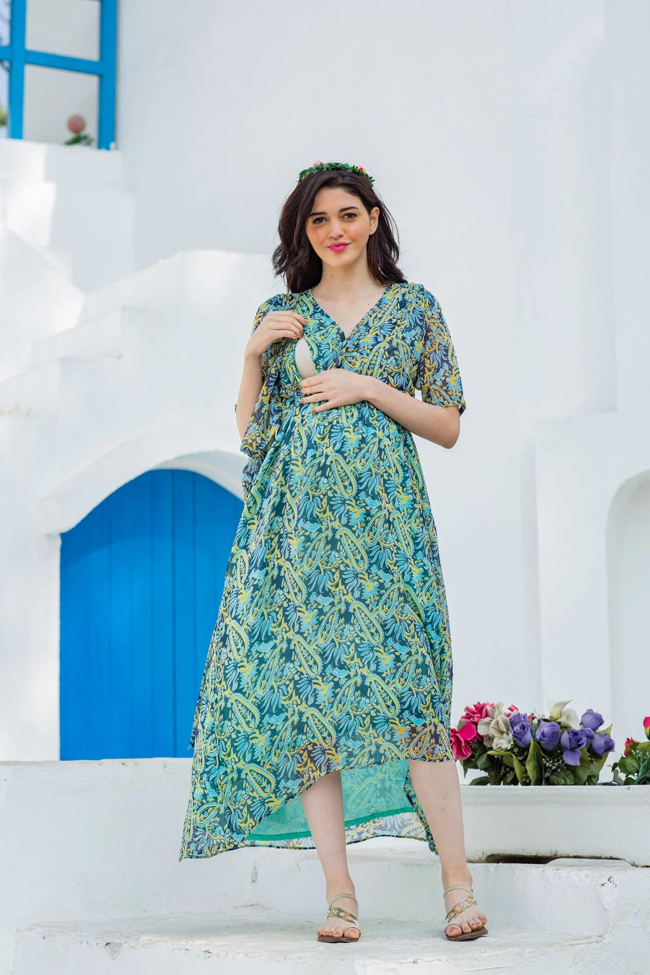 Midnight Paisley Maternity & Nursing Hi-Low Wrap Dress - Chenance