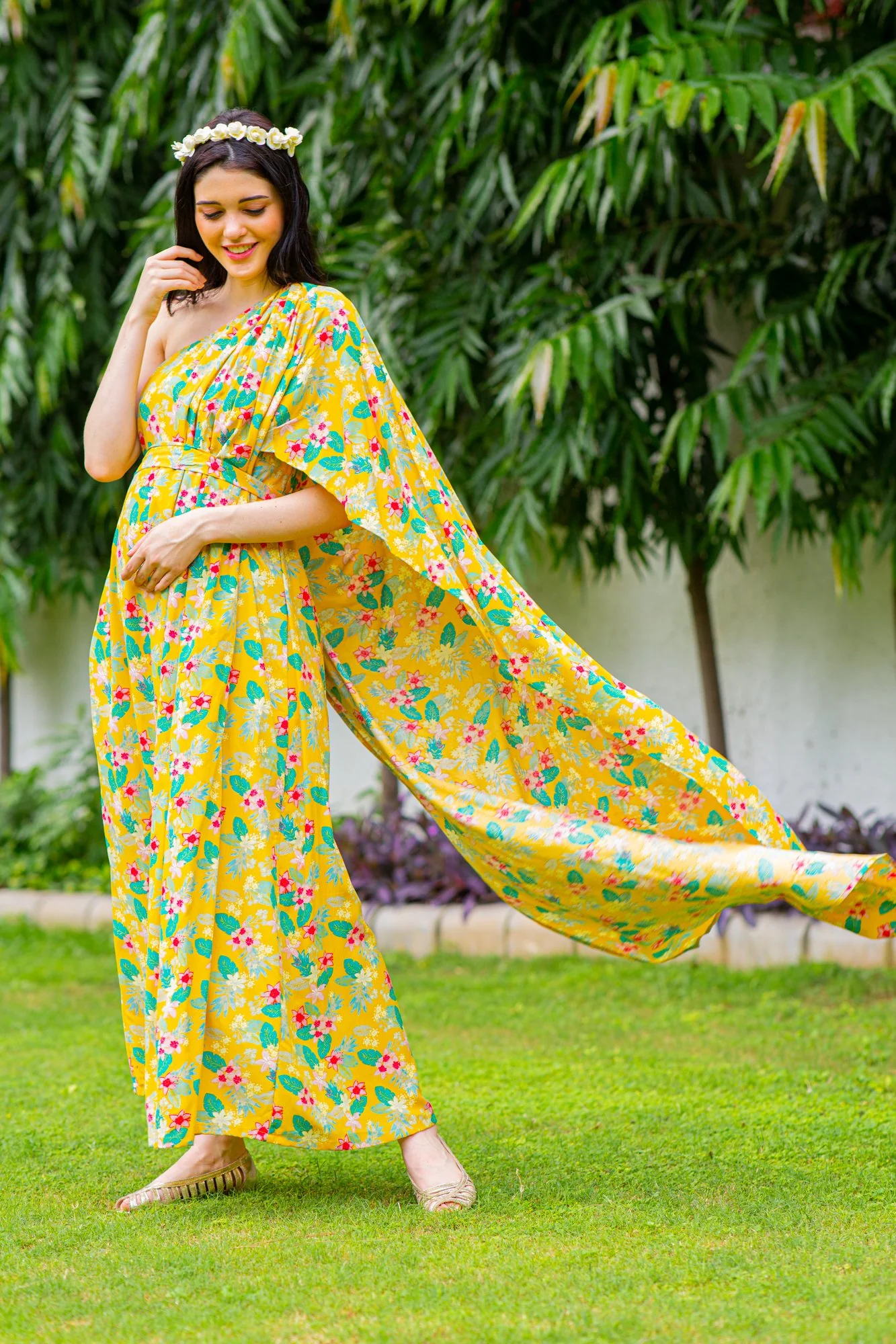 Luxe Cheery One Shoulder Floral Maternity Gown - Chenance