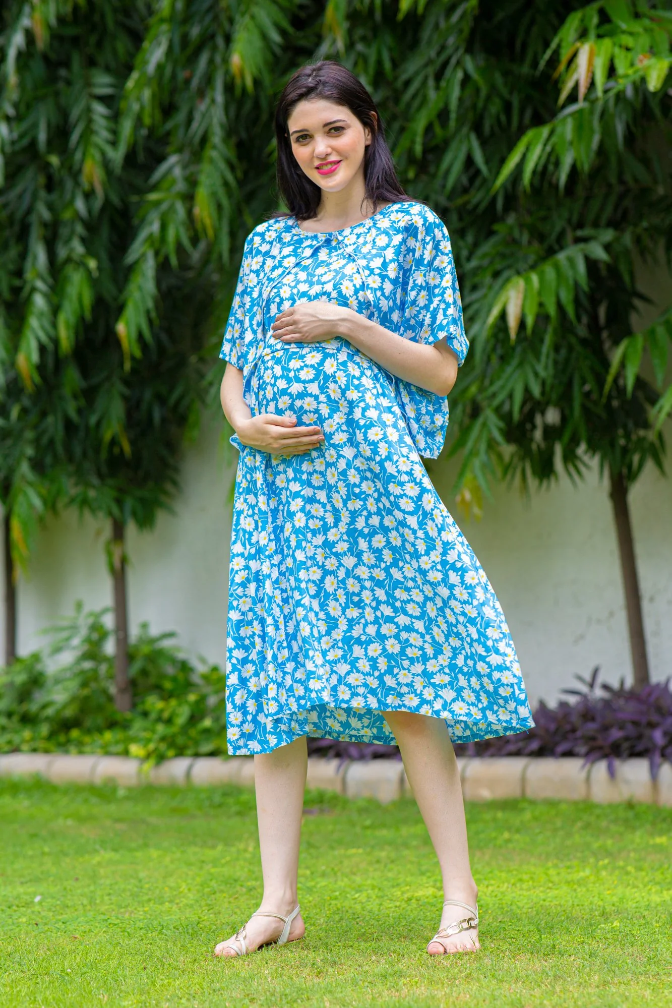 Sunflower Blue Maternity & Nursing Flap Dress - Chenance