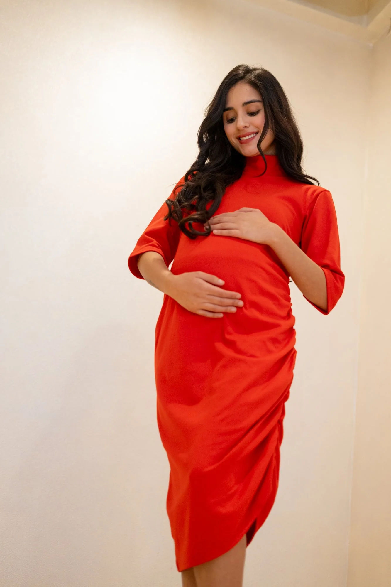 Glamorous Ribbed Brick Red Maternity Dress - Chenance