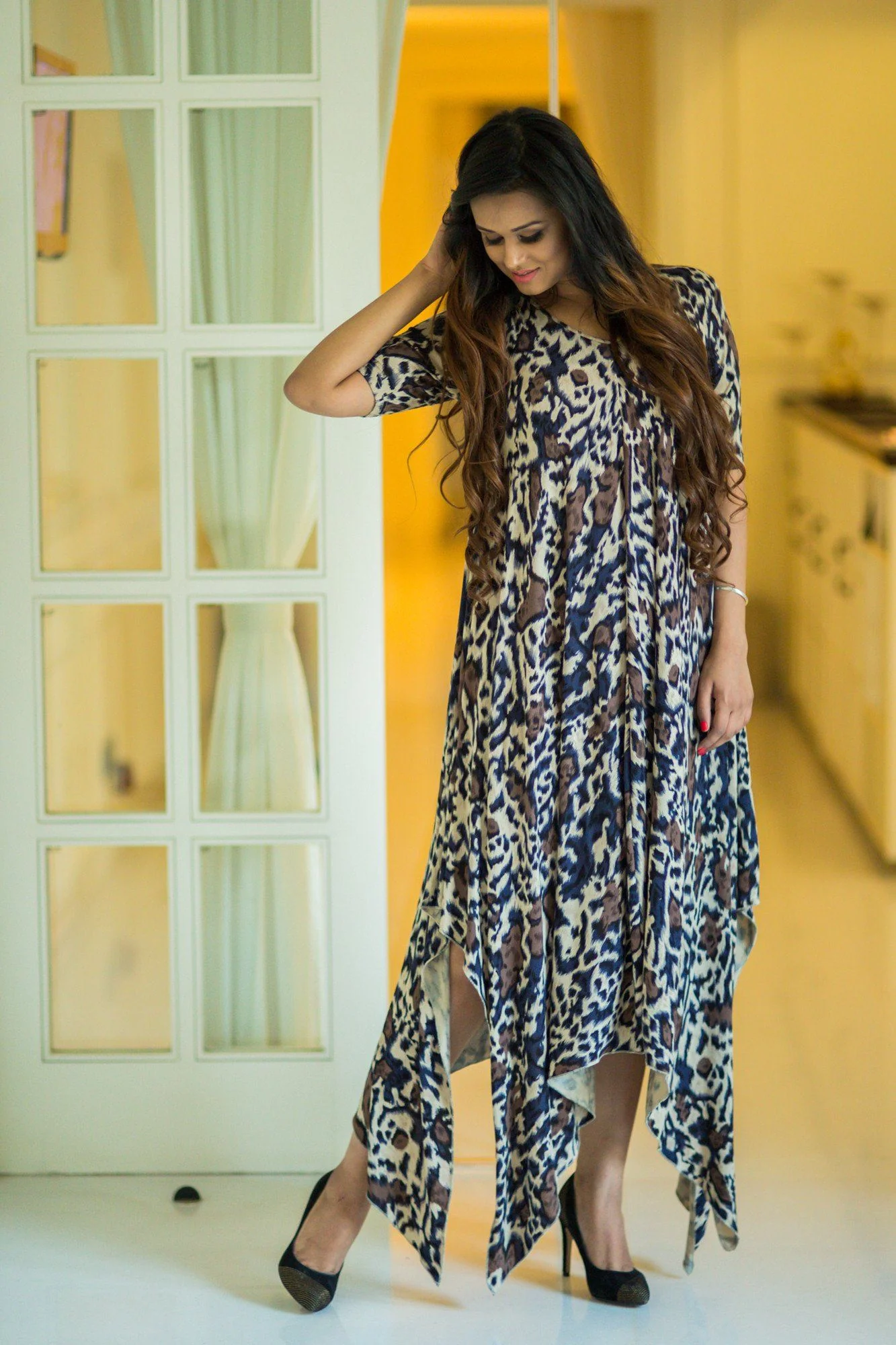 Printed Asymmetrical Maternity Maxi Dress - Chenance