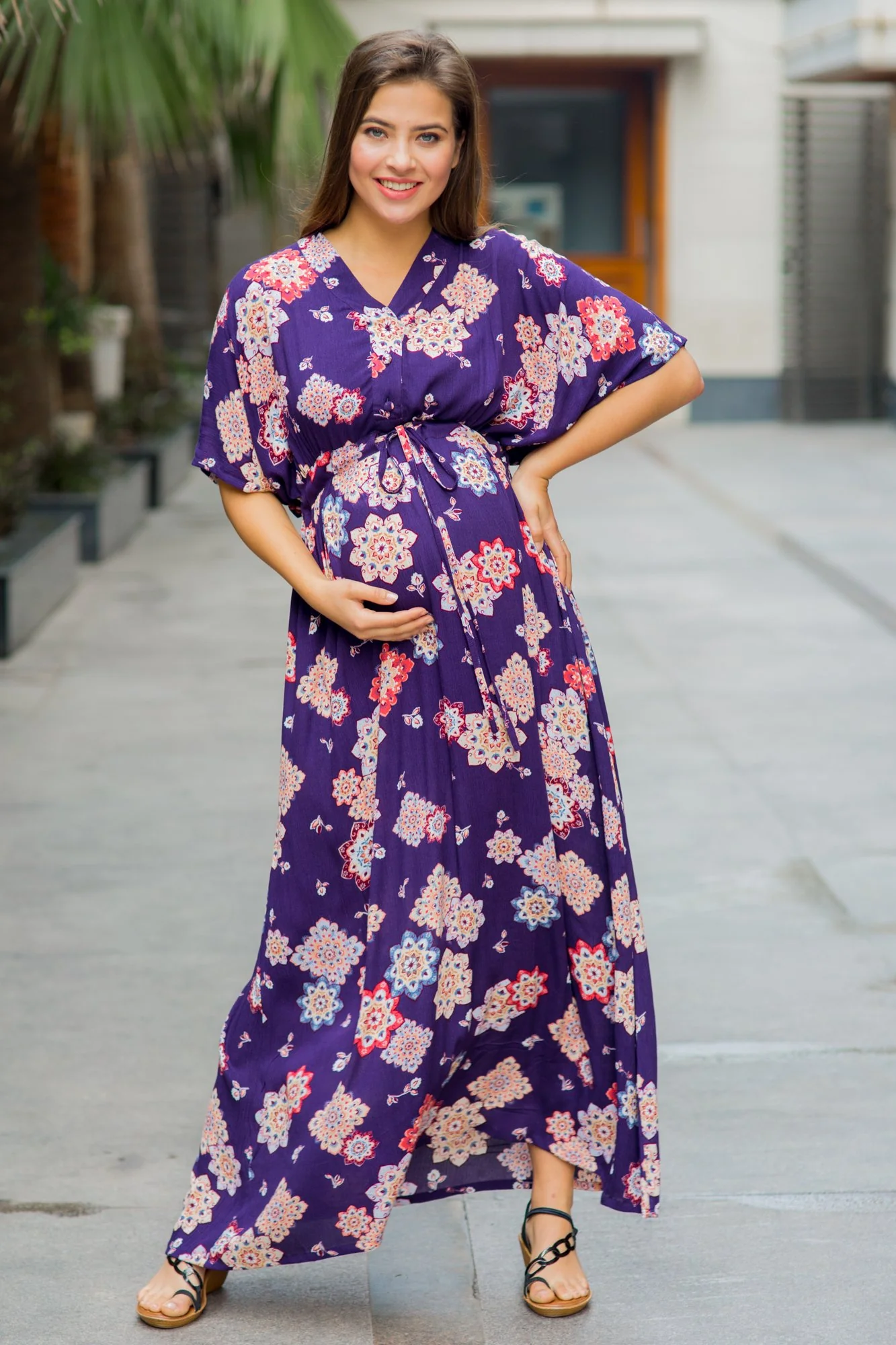 Set of 2 - Kimono Violet Delivery Gown + Matching Baby Swaddle - Chenance