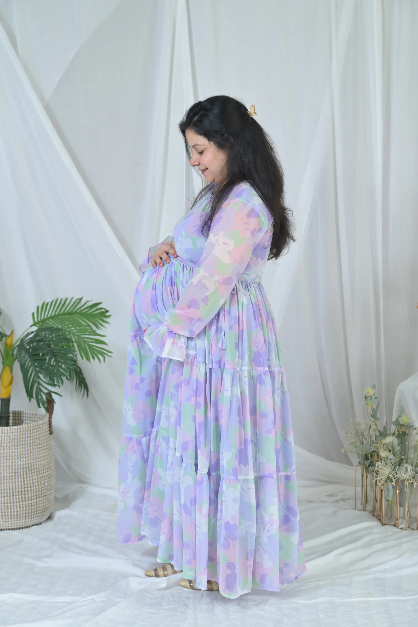 Serene Violet Maternity & Nursing Layer Dress - Chenance