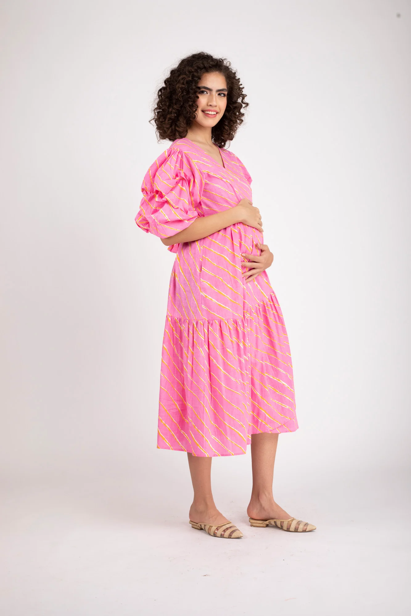 Bubblegum Pink Maternity & Nursing Frill Wrap Dress (100% Cotton) - Chenance