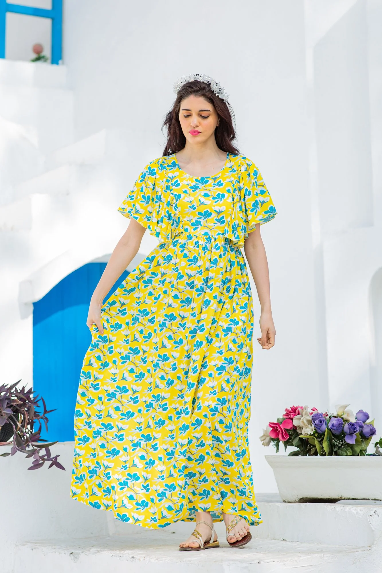 Sunny Floral Maternity & Nursing Flap Dress - Chenance