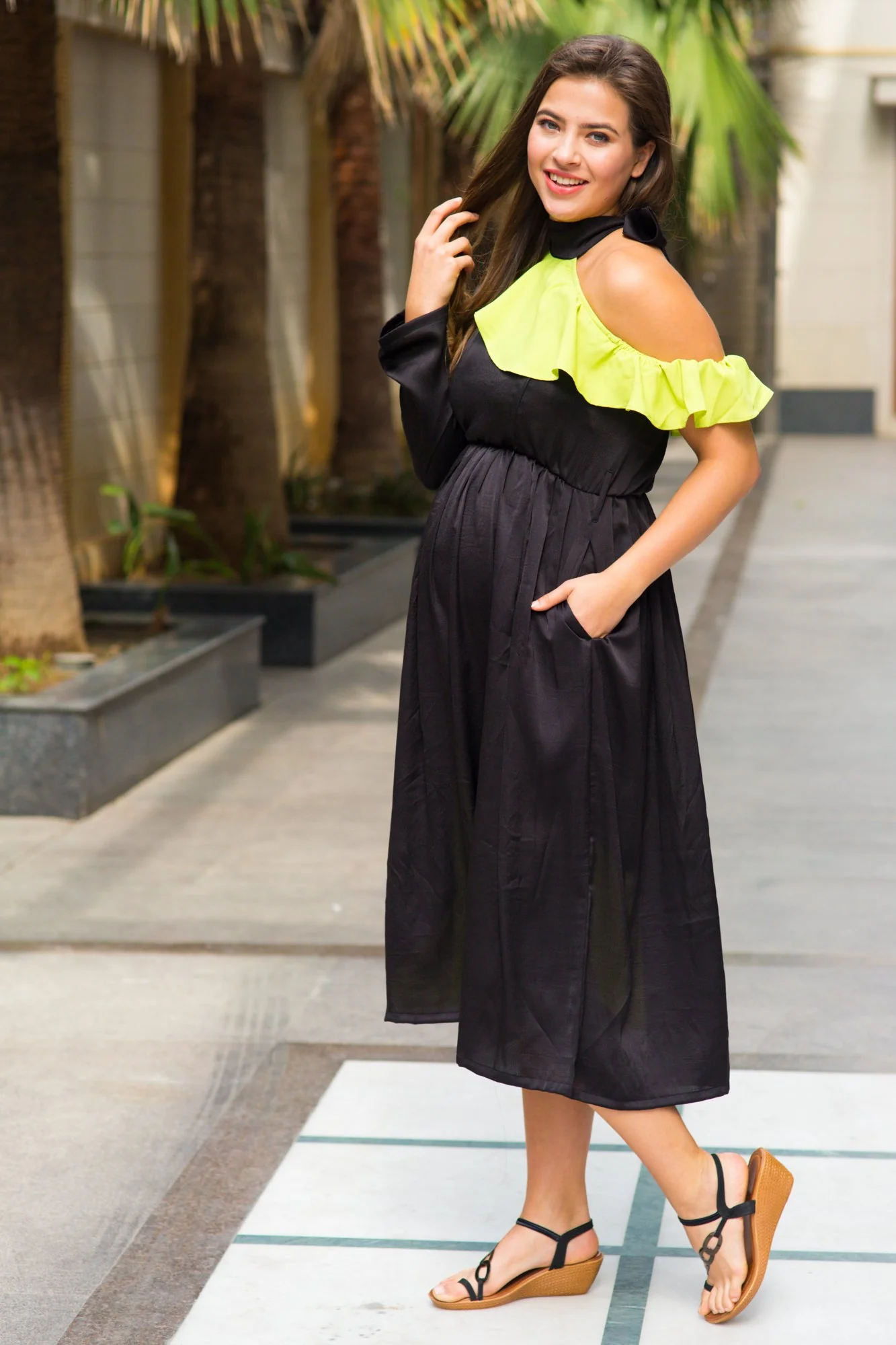 Jade Lime Neck Tie Maternity & Nursing Dress - Chenance