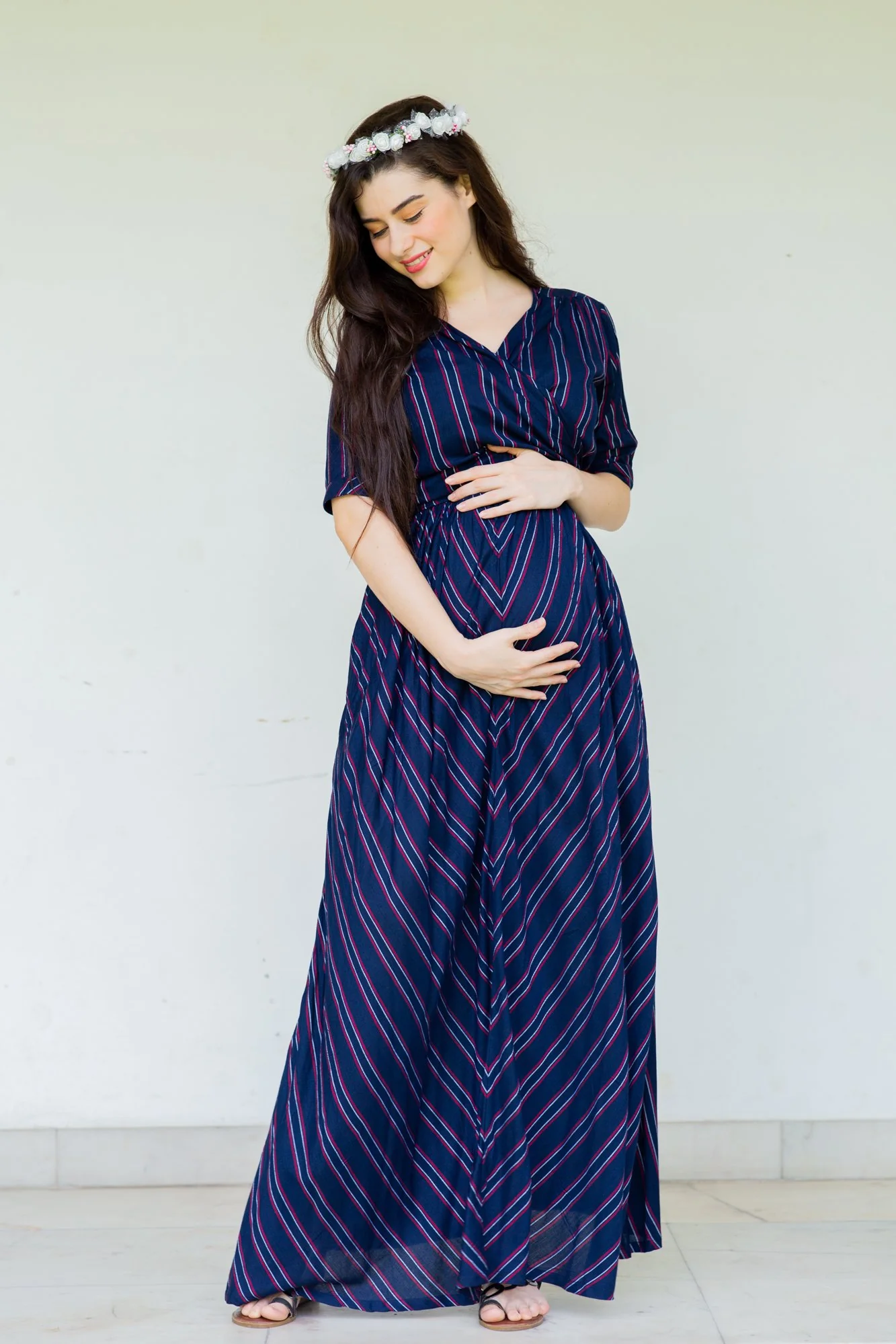 Anchor Striped Maternity & Nursing Wrap Dress - Chenance