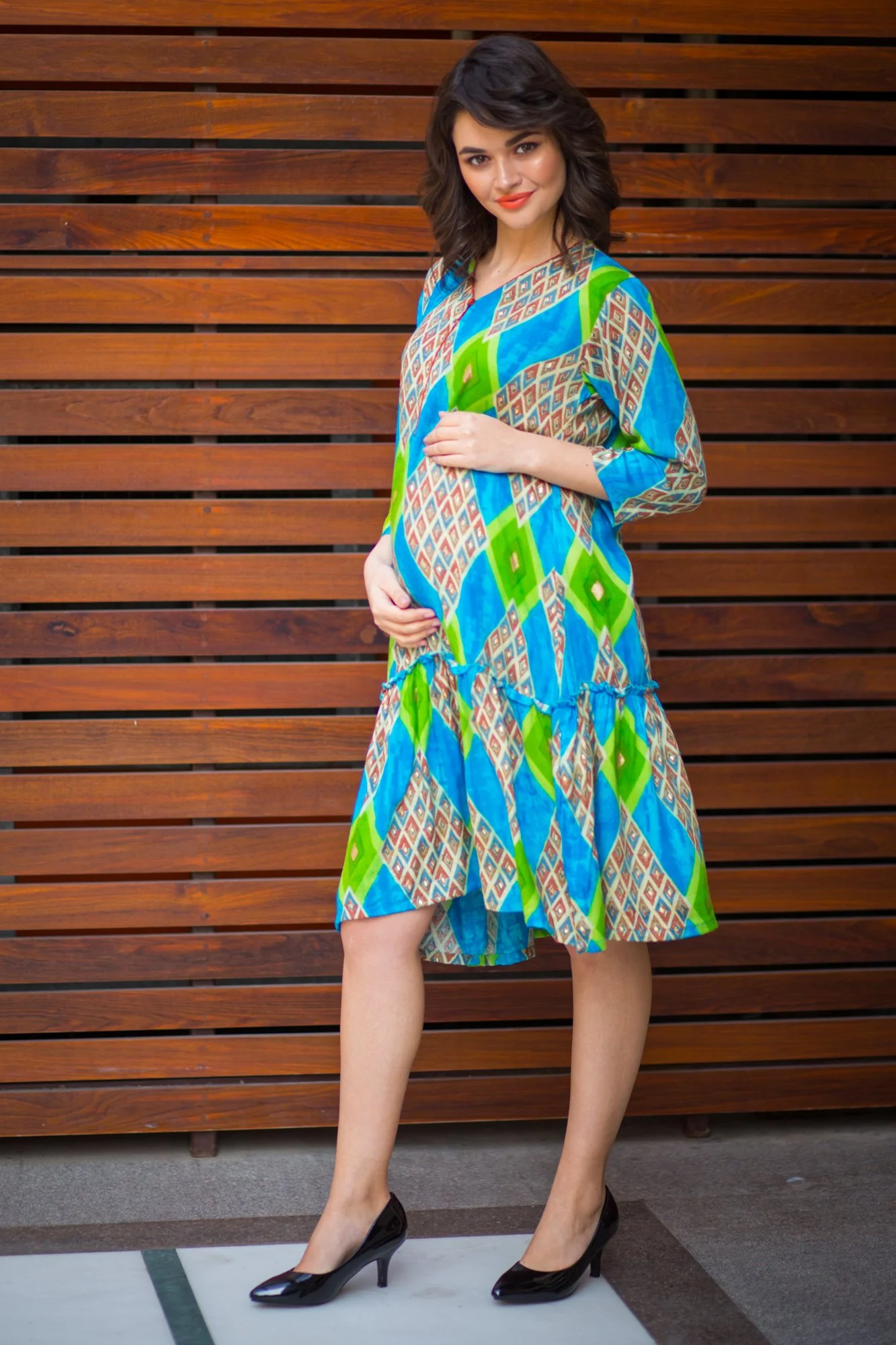 Aquamarine Diamond Maternity & Nursing Dress - Chenance