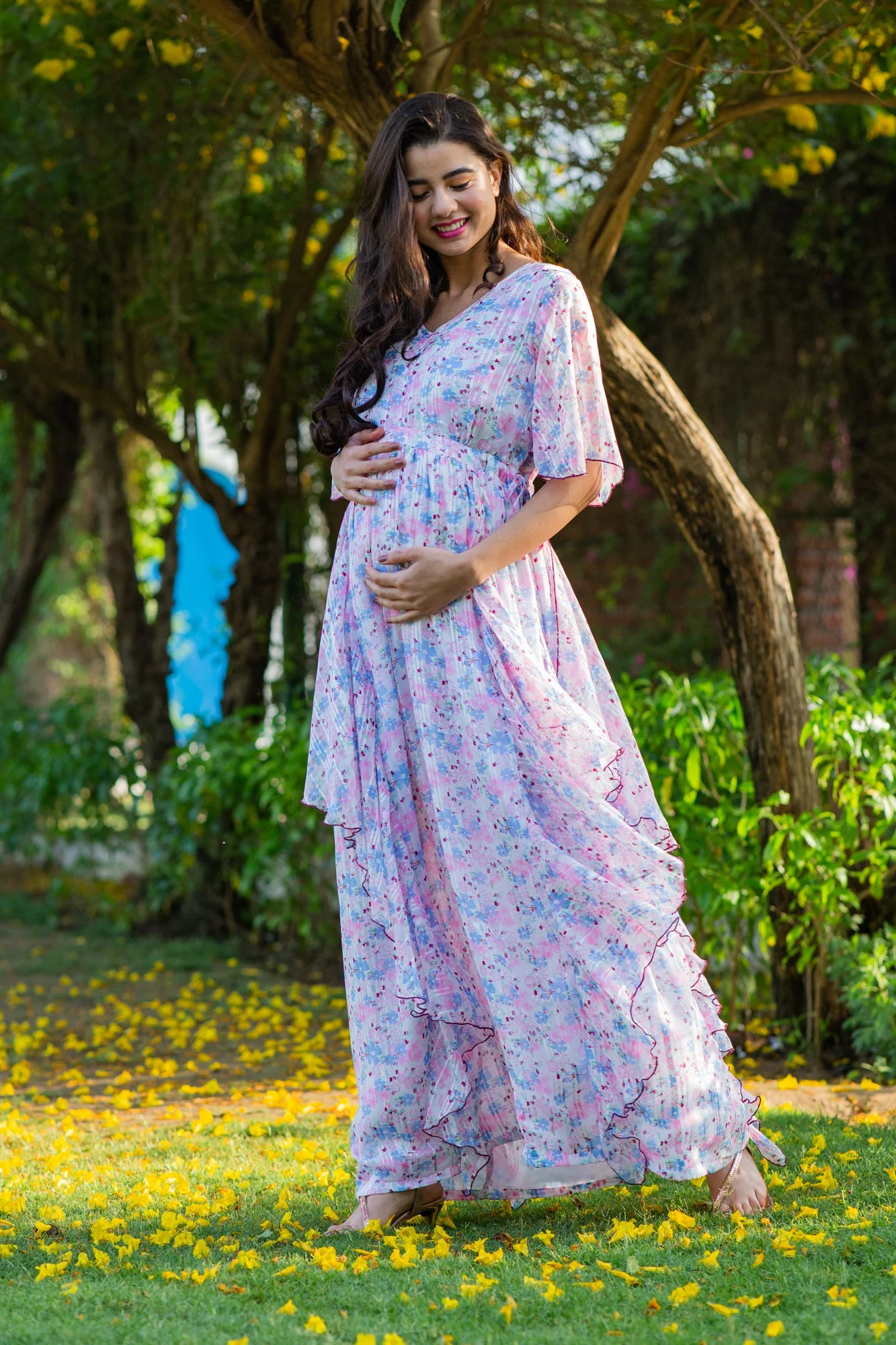 Luxe Soothing Light Pink Maternity & Nursing Flow Dress - Chenance