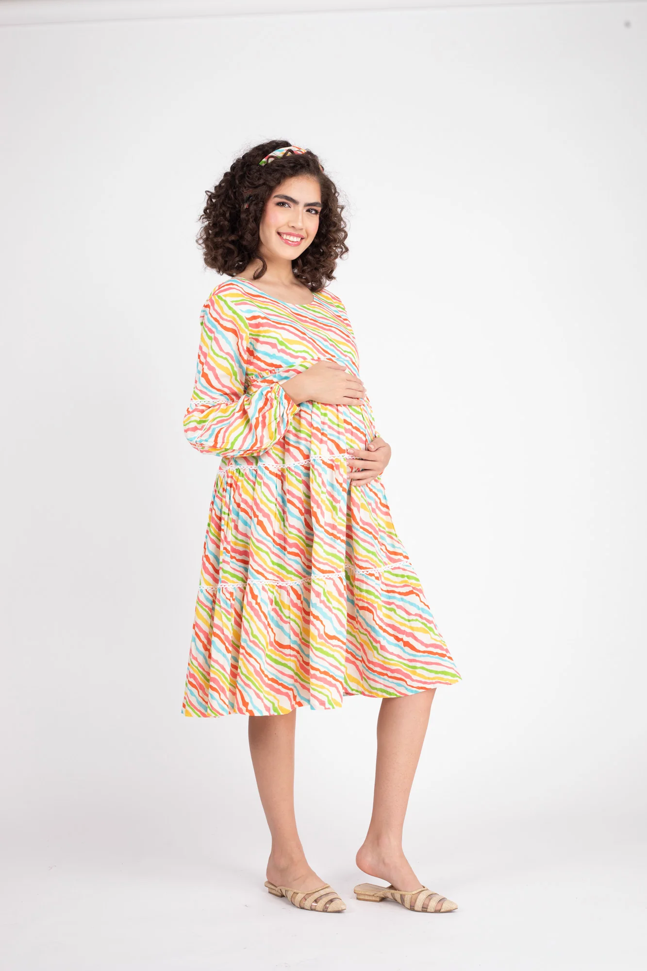 Jolly Yellow Maternity & Nursing Frill Dress (100% Cotton) - Chenance