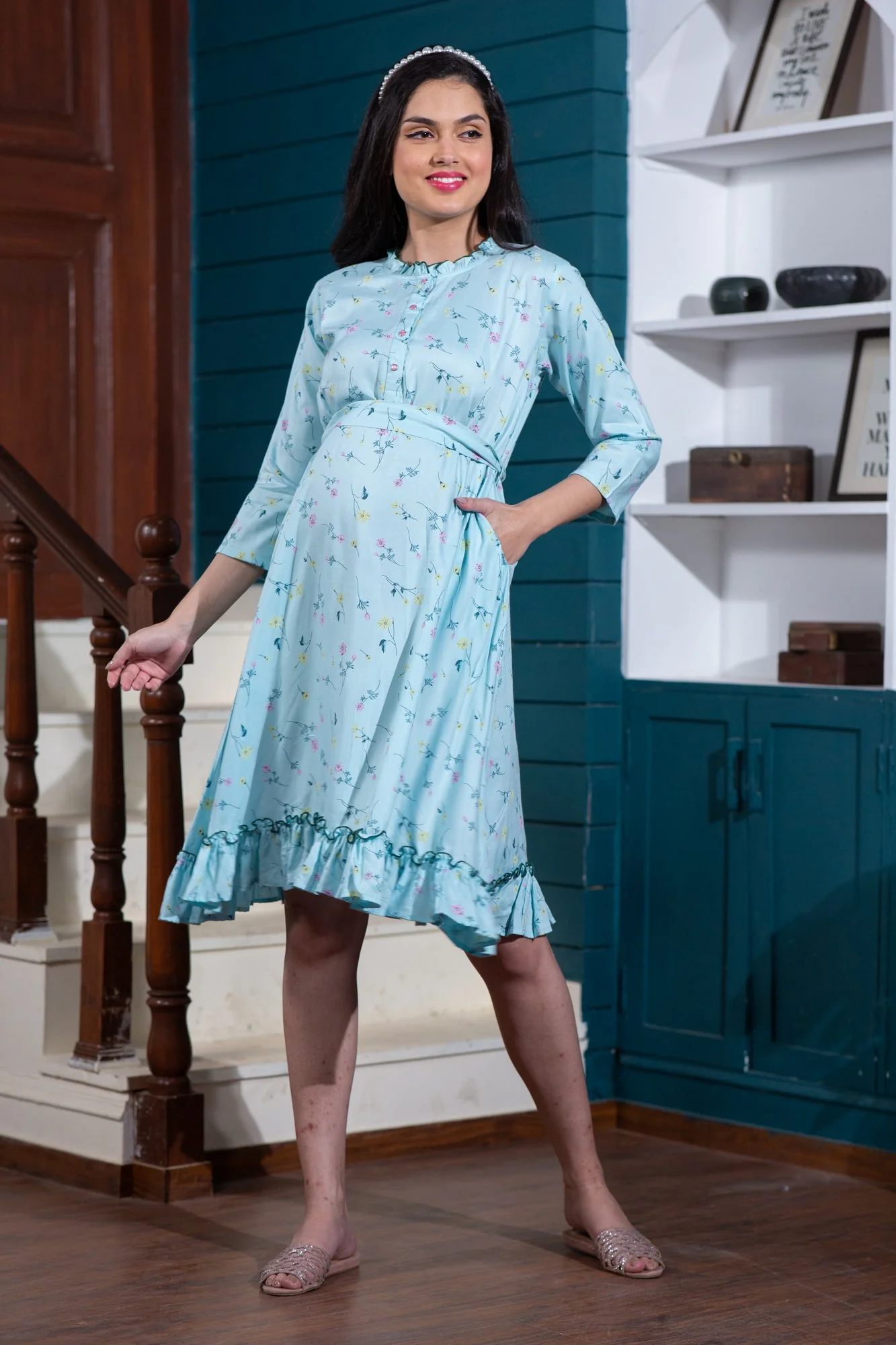 Angelic Mint Maternity & Nursing Night Dress - Chenance