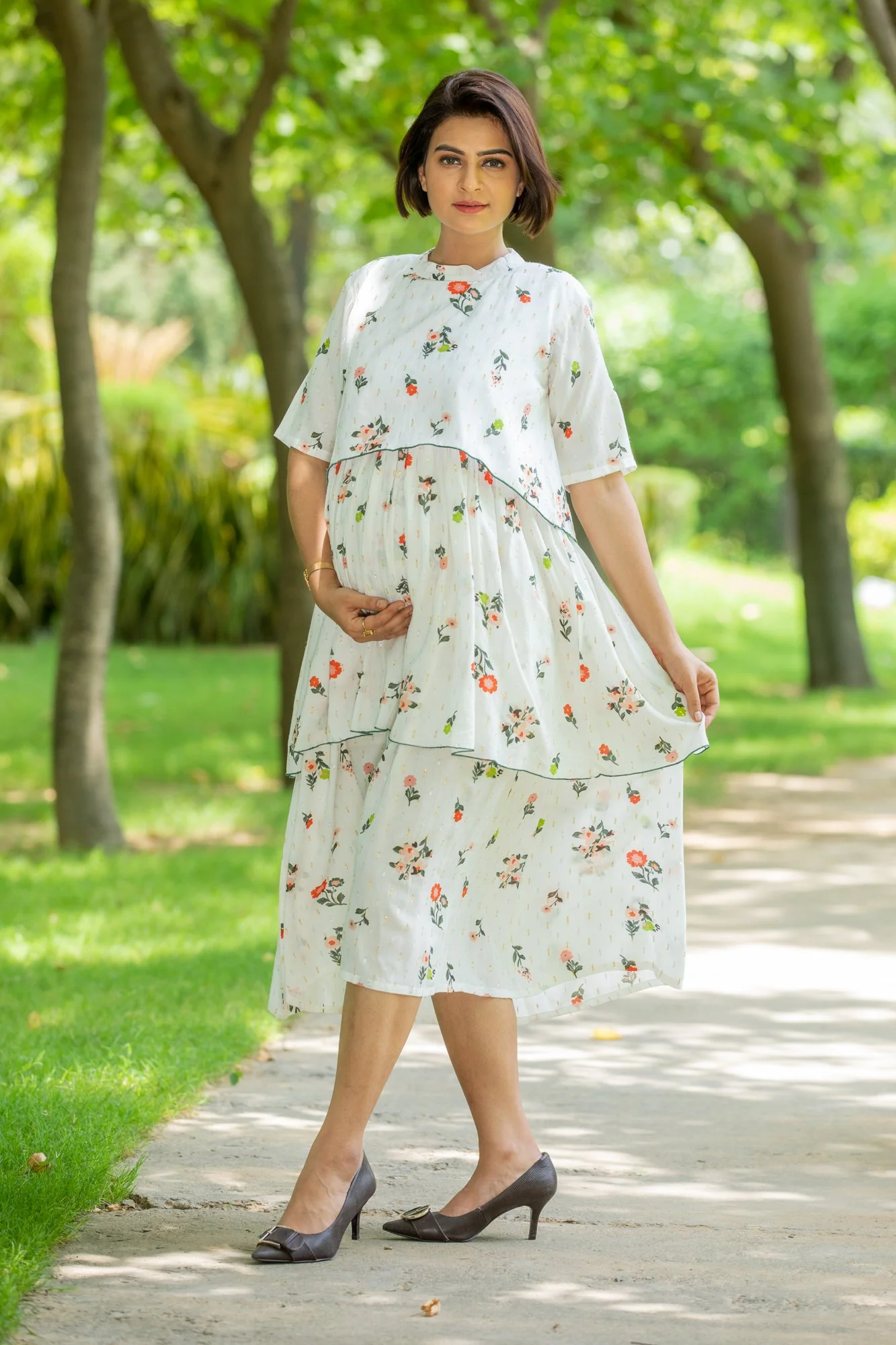 Misty Gold Embellished Maternity & Nursing Dress - Chenance