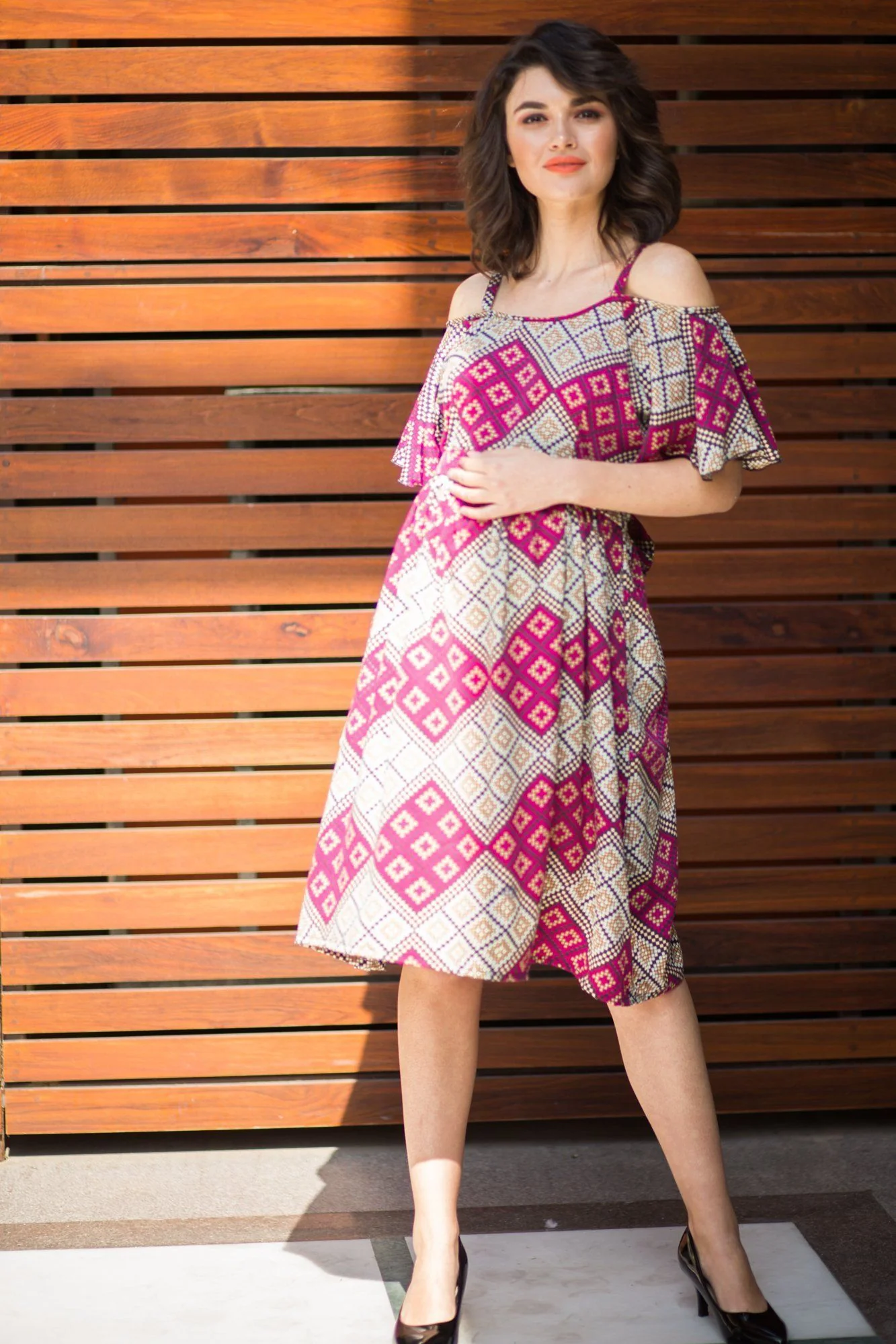 Pink Crystal Cold Shoulder Maternity Dress - Chenance