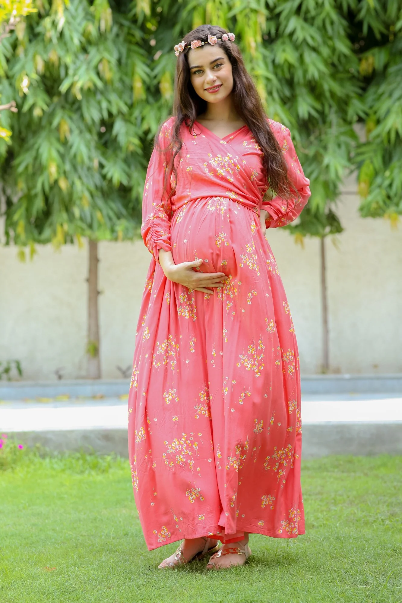 Pink Blush Floral Maternity & Nursing Wrap Dress - Chenance