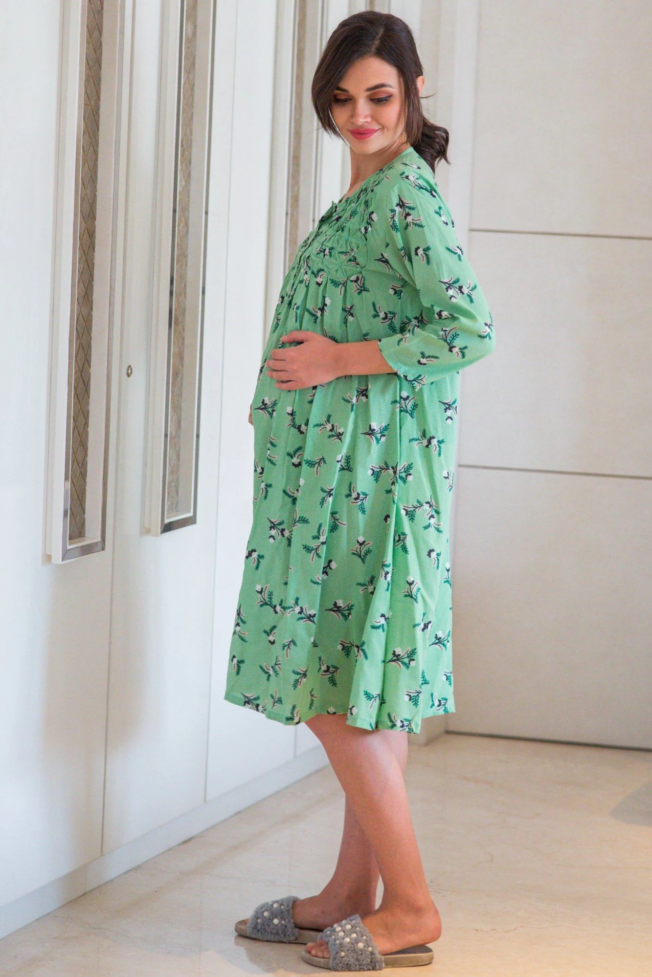 Botanical Mint Maternity & Nursing Night Dress - Chenance