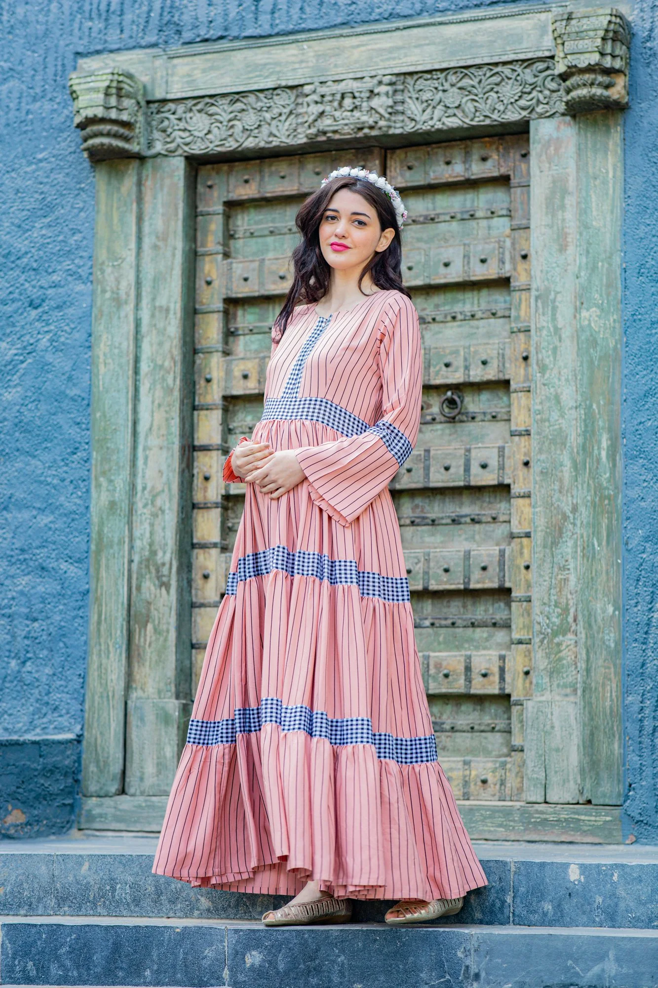 Peachy Striped Maternity & Nursing Dress - Chenance