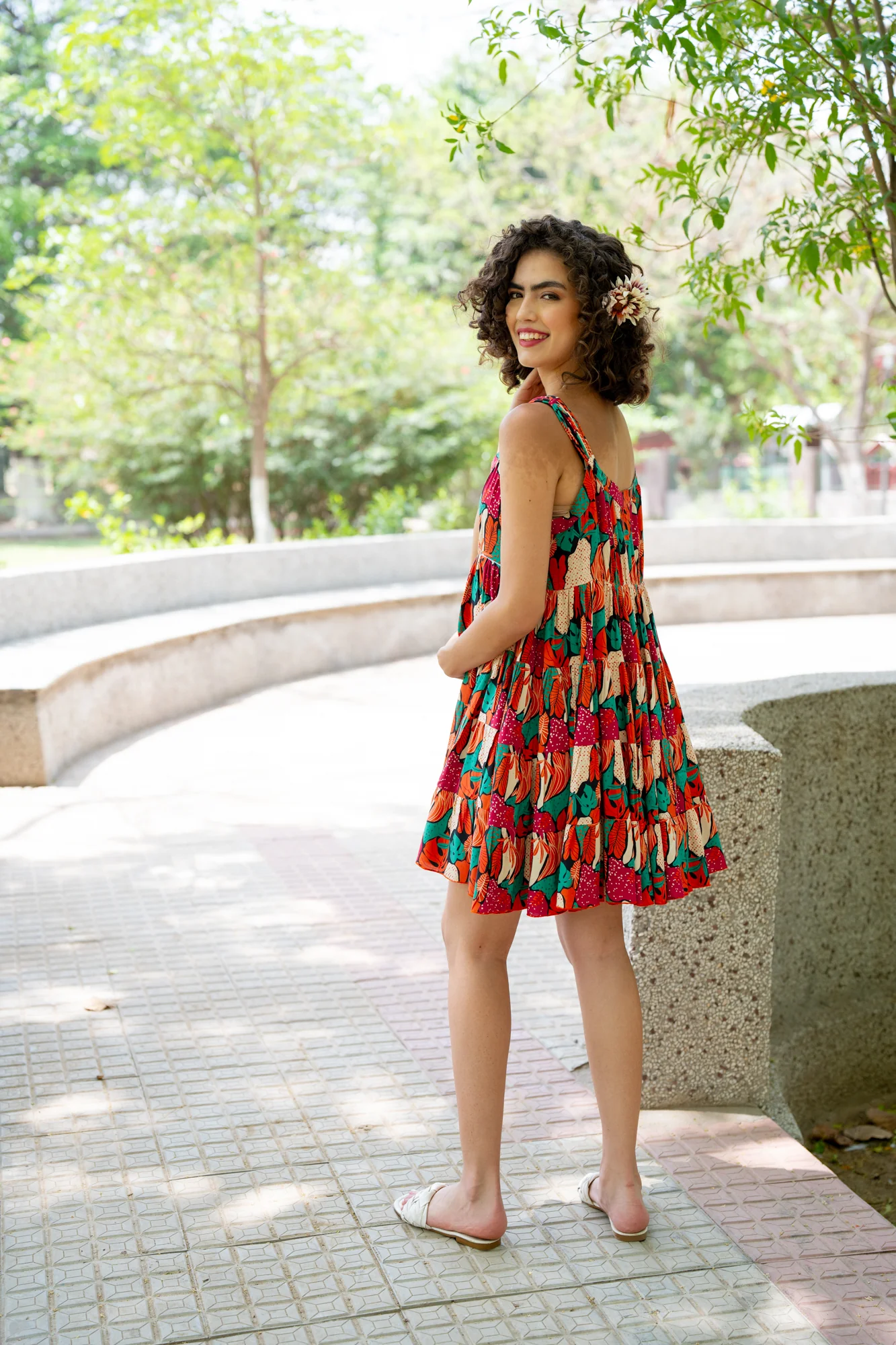 Retro Fruit Punch Maternity & Nursing Tiered Knee Dress - Chenance