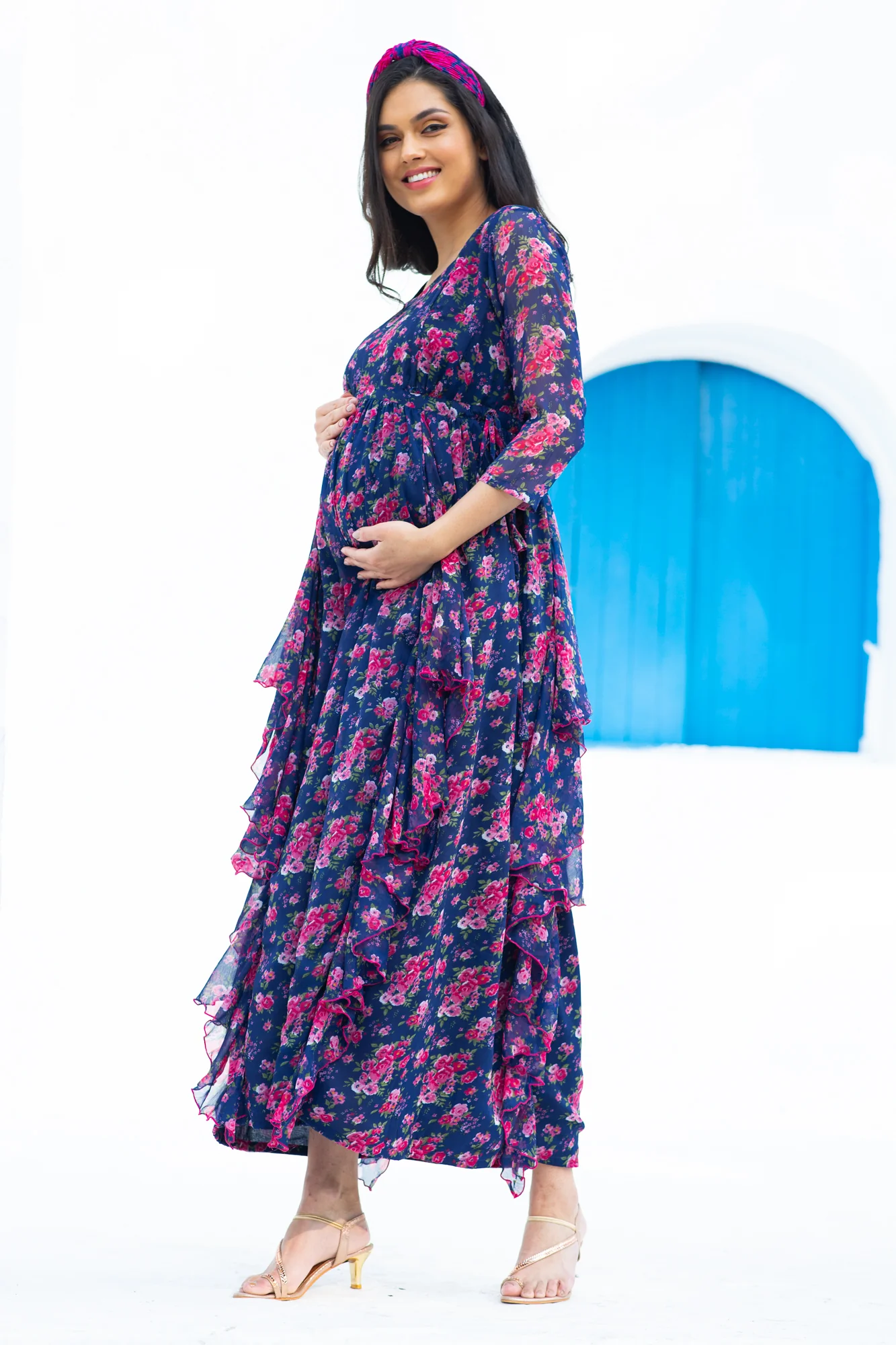 Midnight Bloom Maternity & Nursing Flow Dress - Chenance