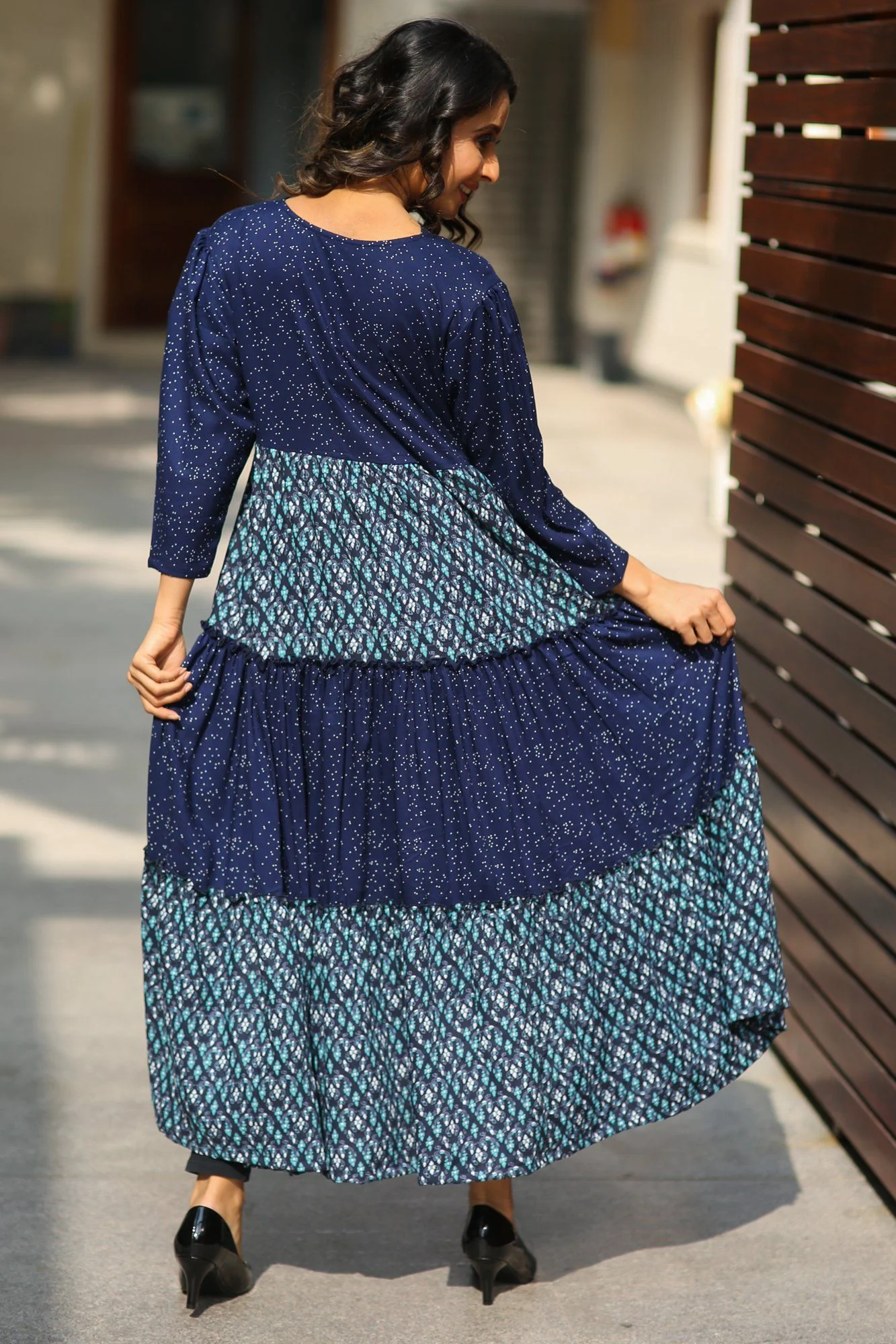 Printed Layered Long Maternity and Nursing Kurta - Chenance
