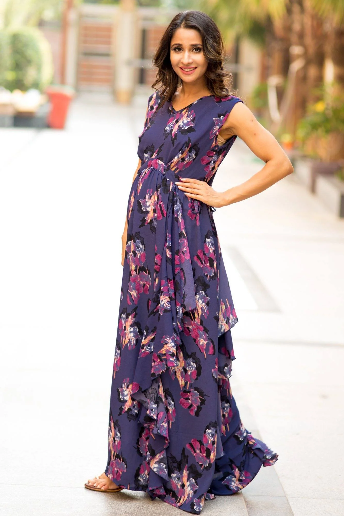 Luxe Violet Floral Moss Maternity Dress - Chenance