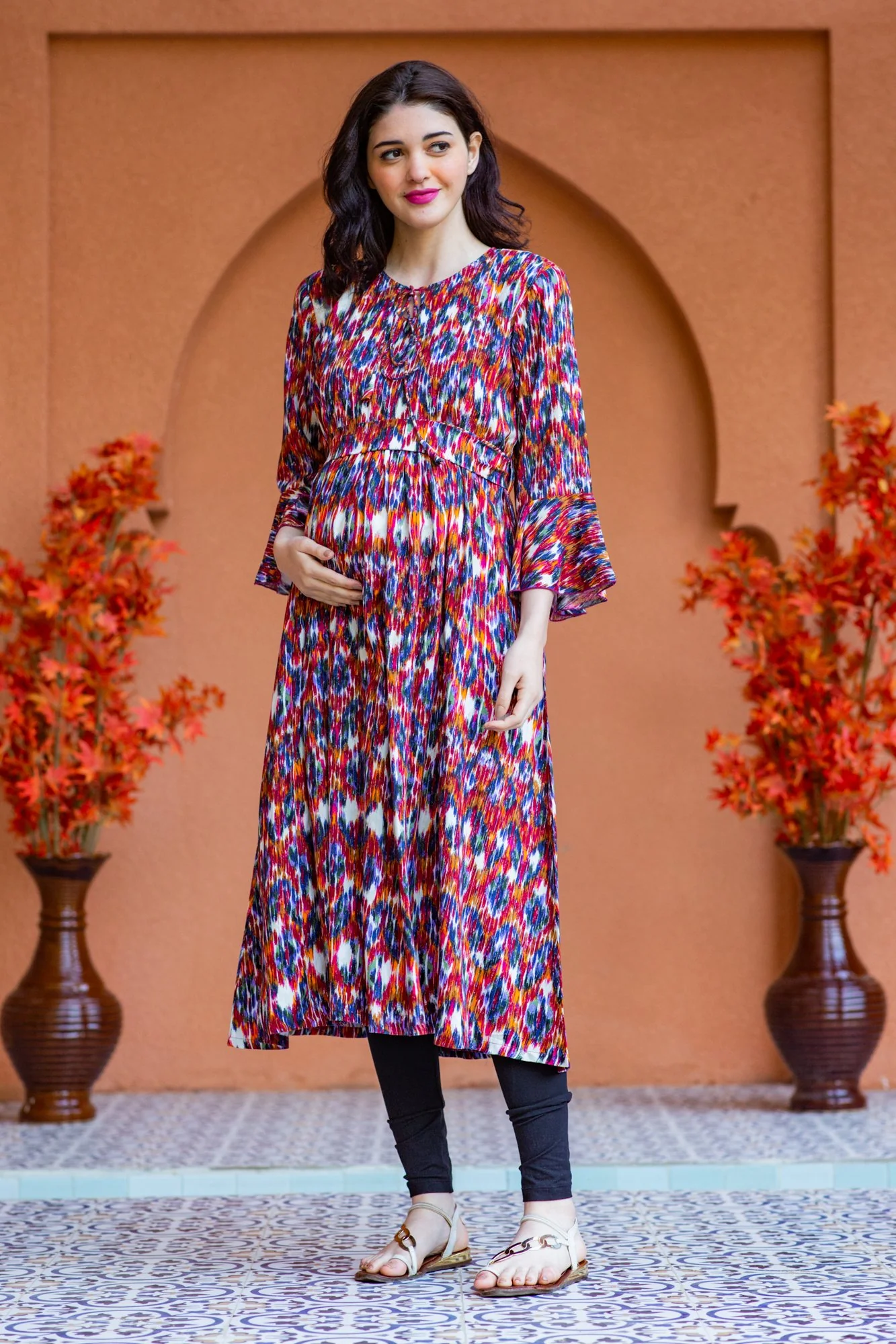 Ikat Mesh Maternity & Nursing Dress - Chenance