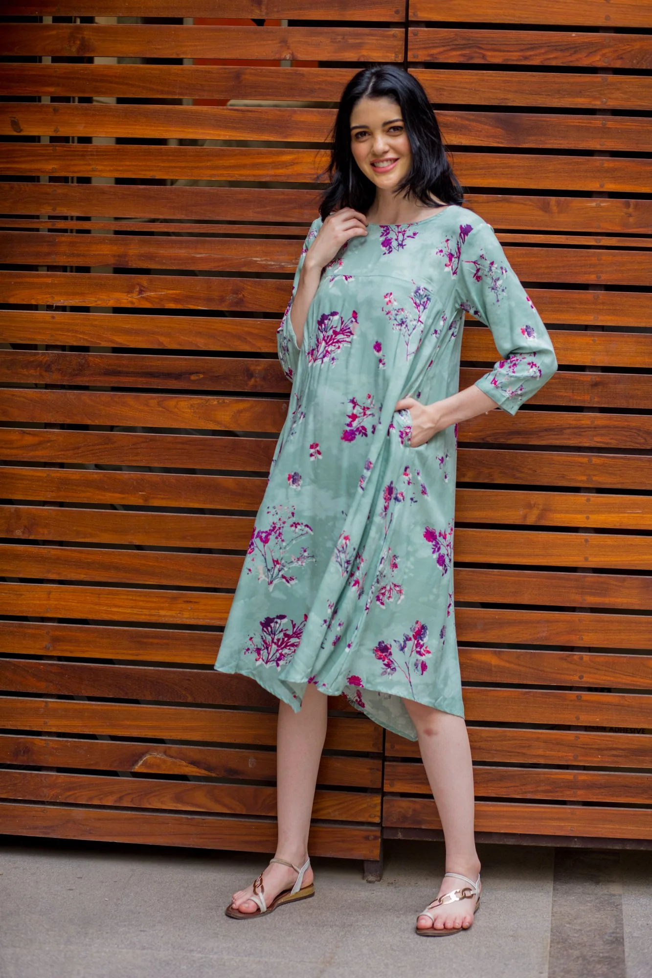Fresh Mint Maternity & Nursing Horizontal Zip Dress - Chenance