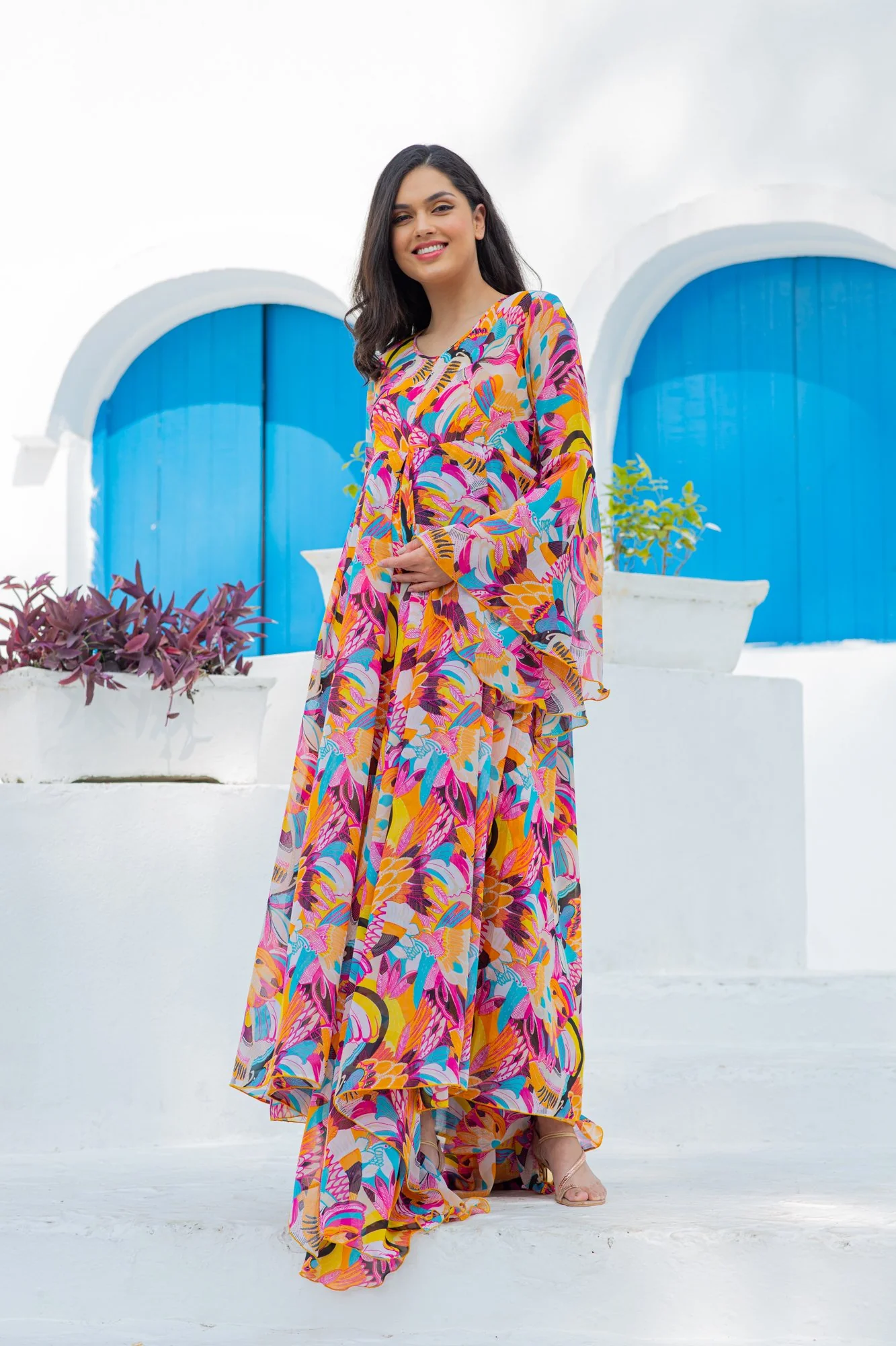 Vibrant Boho Maternity & Nursing Flair Concealed Zip Dress - Chenance
